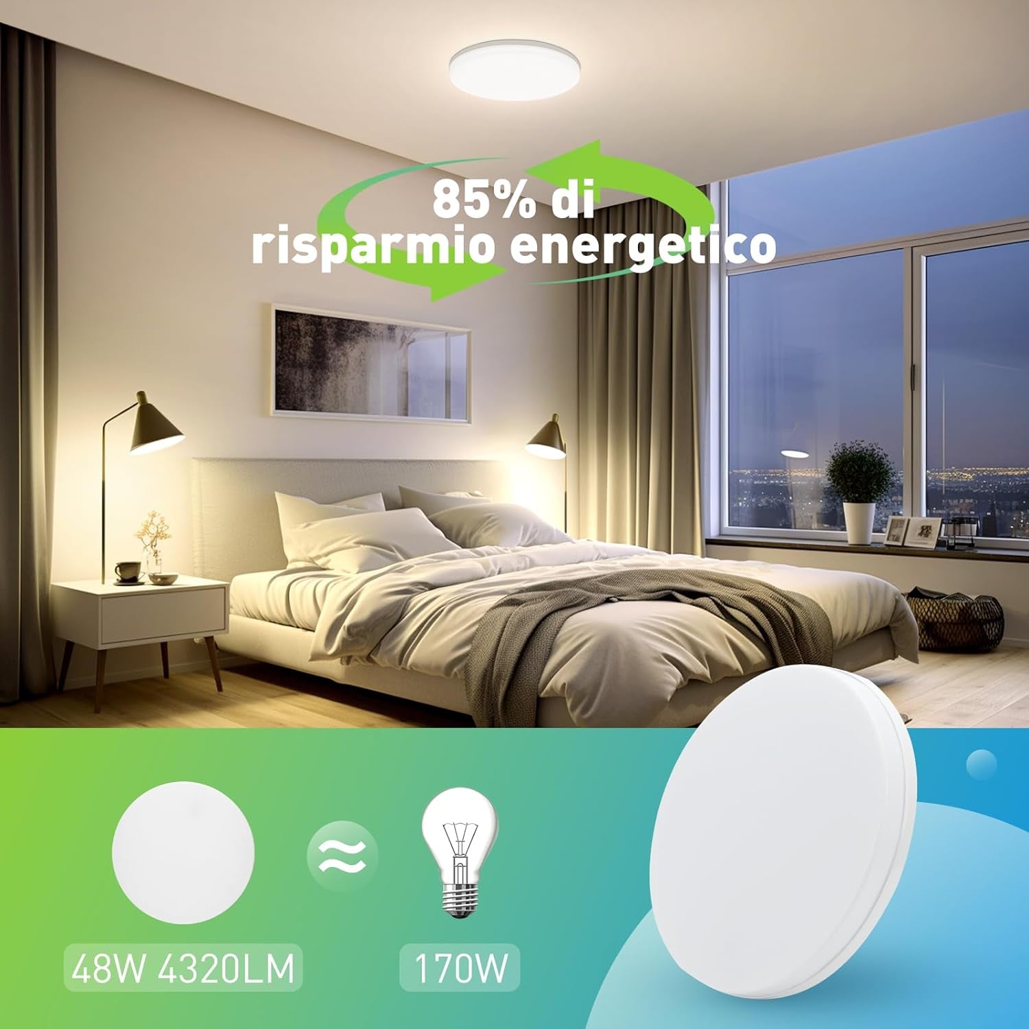 LED Plafoniera 48W Ultra Magro UFO Pannello LED Rotondo Bianca Naturale 4000K 4320LM Lampada Da Soffitto per Soggiorno Camera Da Letto Bagno Cucina Corridoio E Balcone Ø30Cm