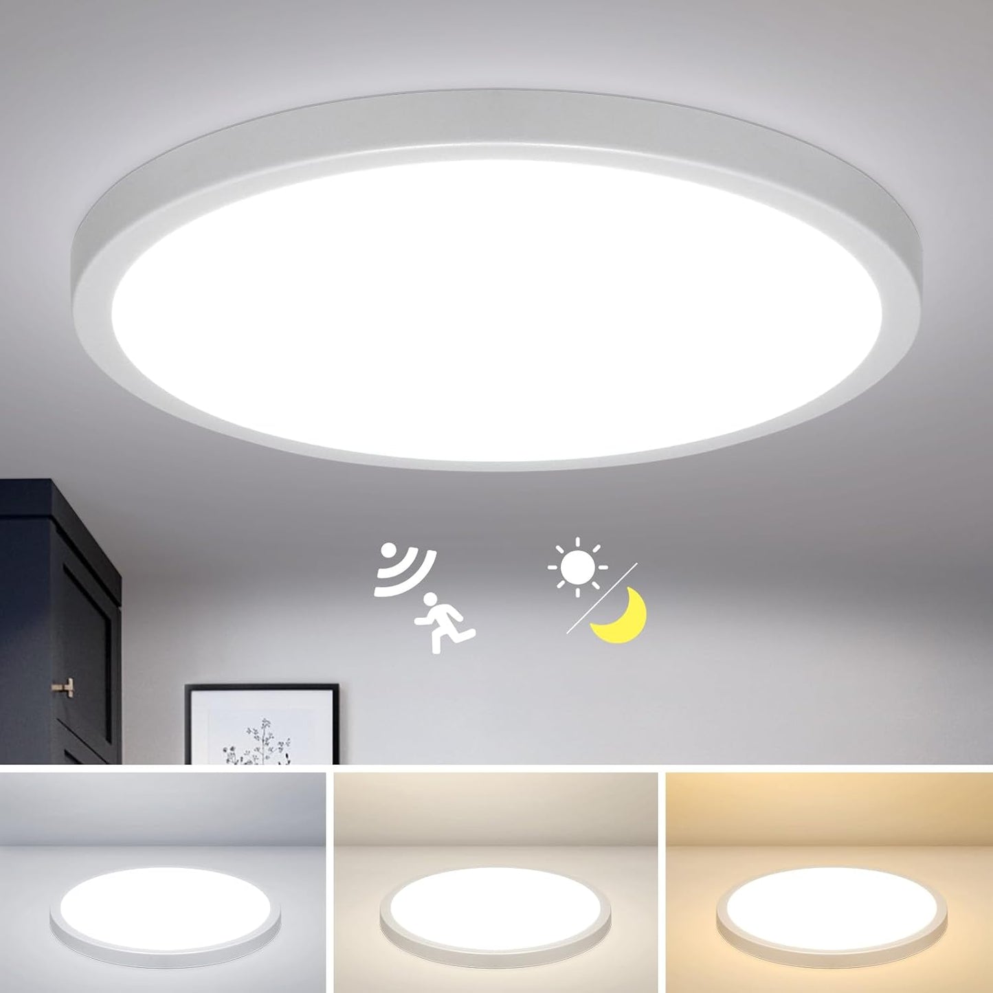 Plafoniera LED Soffitto Con Sensore Di Movimento Radar, 28W 2800LM Rotonda Plafoniere Con Sensore Crepuscolare, 3000K/4000K/6000K Ø30CM Lampada Da Soffitto Moderna per Corridoi Scale Garage