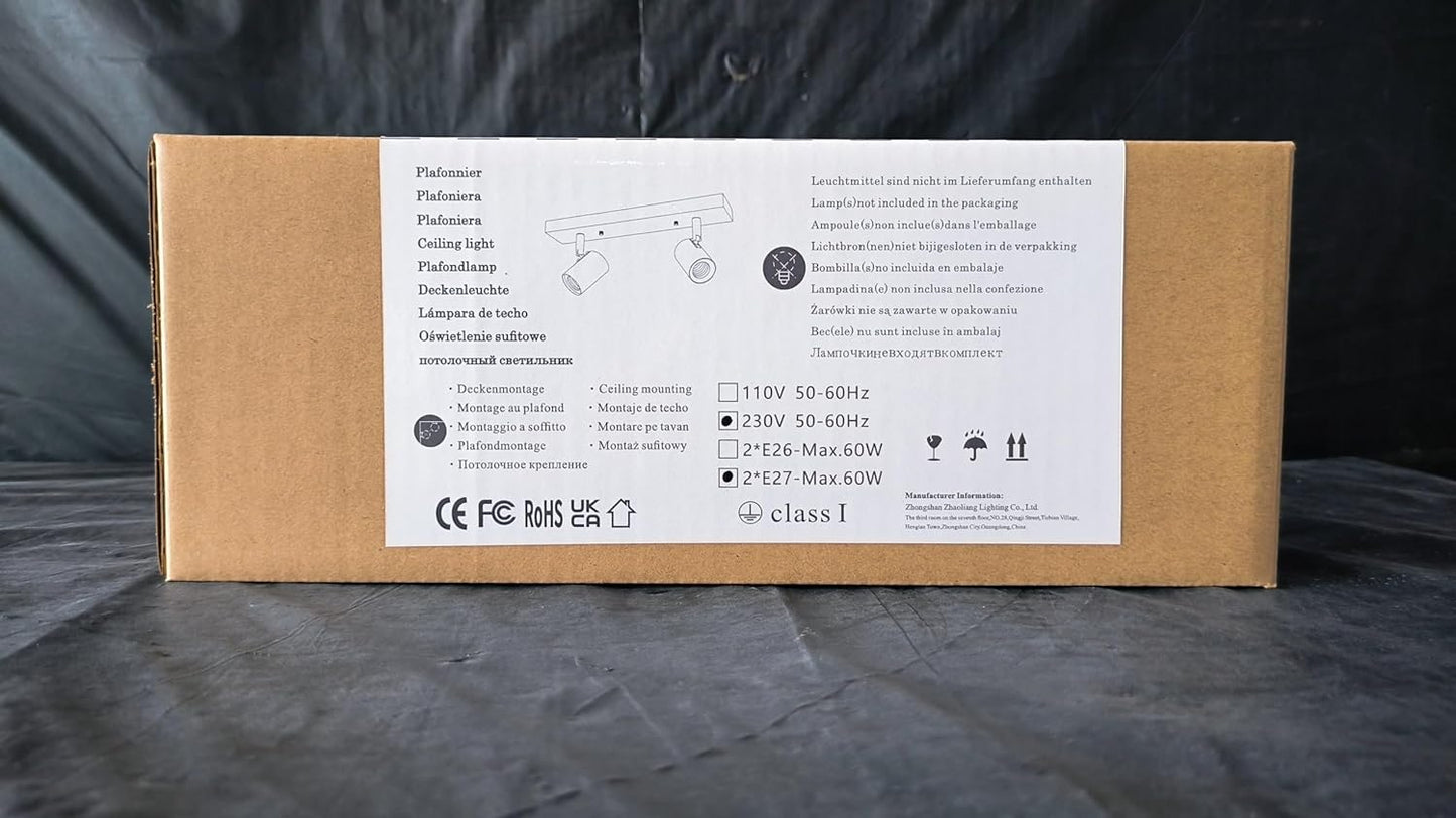 Faretti LED Da Soffitto Orientabili, Nero Lampada Da Soffitto E27, Plafoniera LED Interno E27 Con 2 Faretti per Salotto, Corridoi, Ingressi O Scale, Max 60W