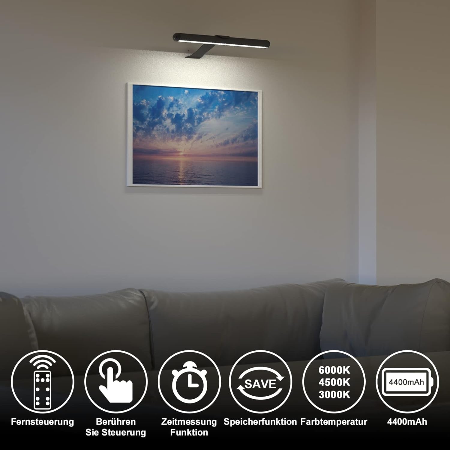 Lampada per Quadri Wireless Ricaricabile, 2 in 1 Luce per Pittura Con Telecomando, 300LM Batteria Luci Da Esposizione Dimmer, 3 Modalità Luce Da Parete Magnetica per Opere Darte (Black-40Cm)
