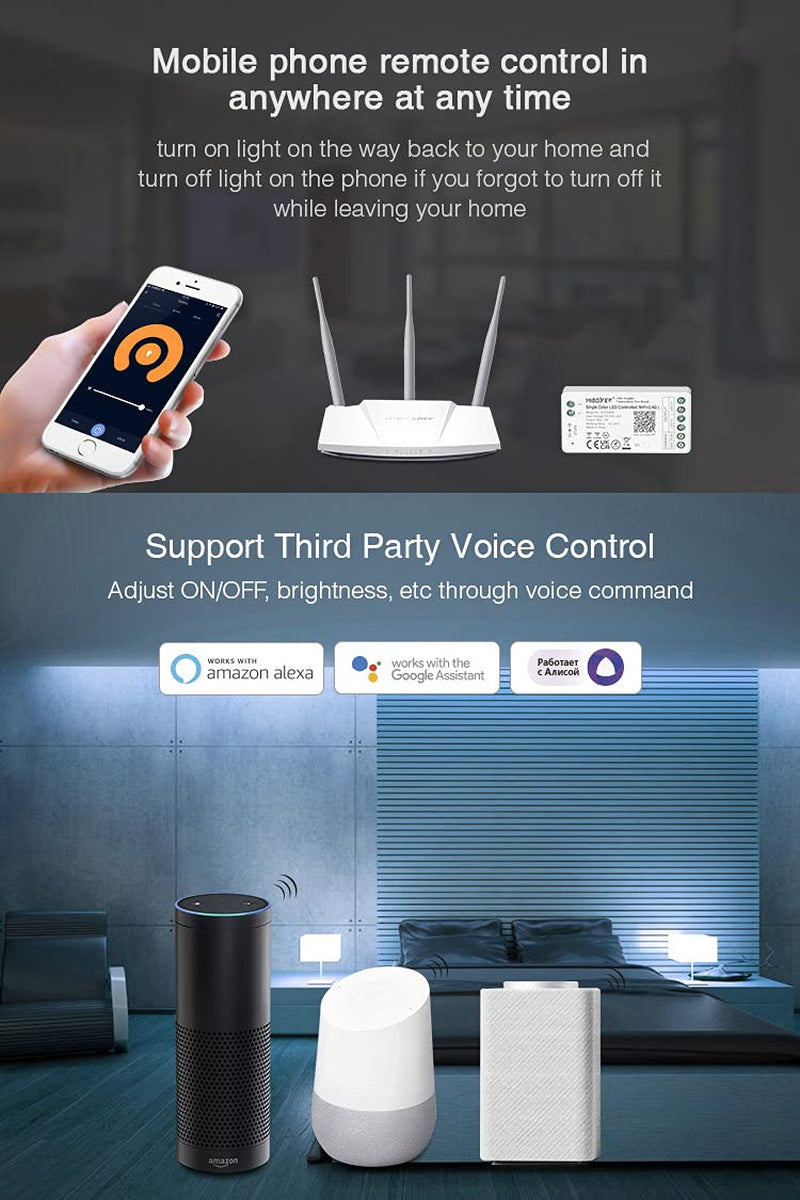 ®, Miboxer Dimmer Controller per Strisce LED Wifi Monocolore, Controllo Vocale Remoto E Controllo APP, Nessun Wifi-Box Necessario, Bluetooth 4.2, FUT036W