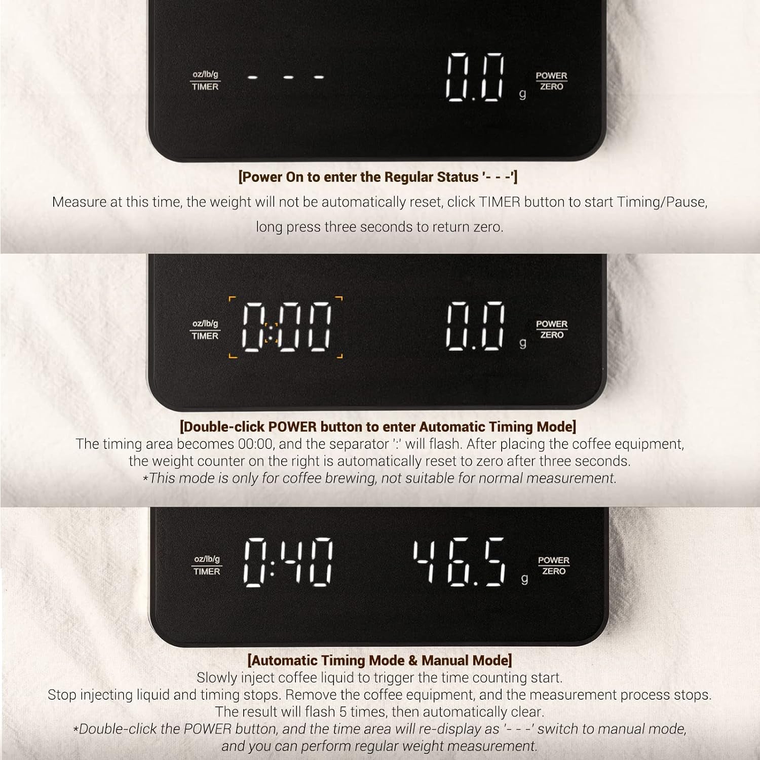 Bilancia Precisione Da Caffè Cucina Digitale Con Timer, Multifunzione per Alimenti Bilance Elettroniche Pro Con Display LED [Funzione Tara] 3000G 0,1 G / 0,1 Once / 0,1 Ml - Nero