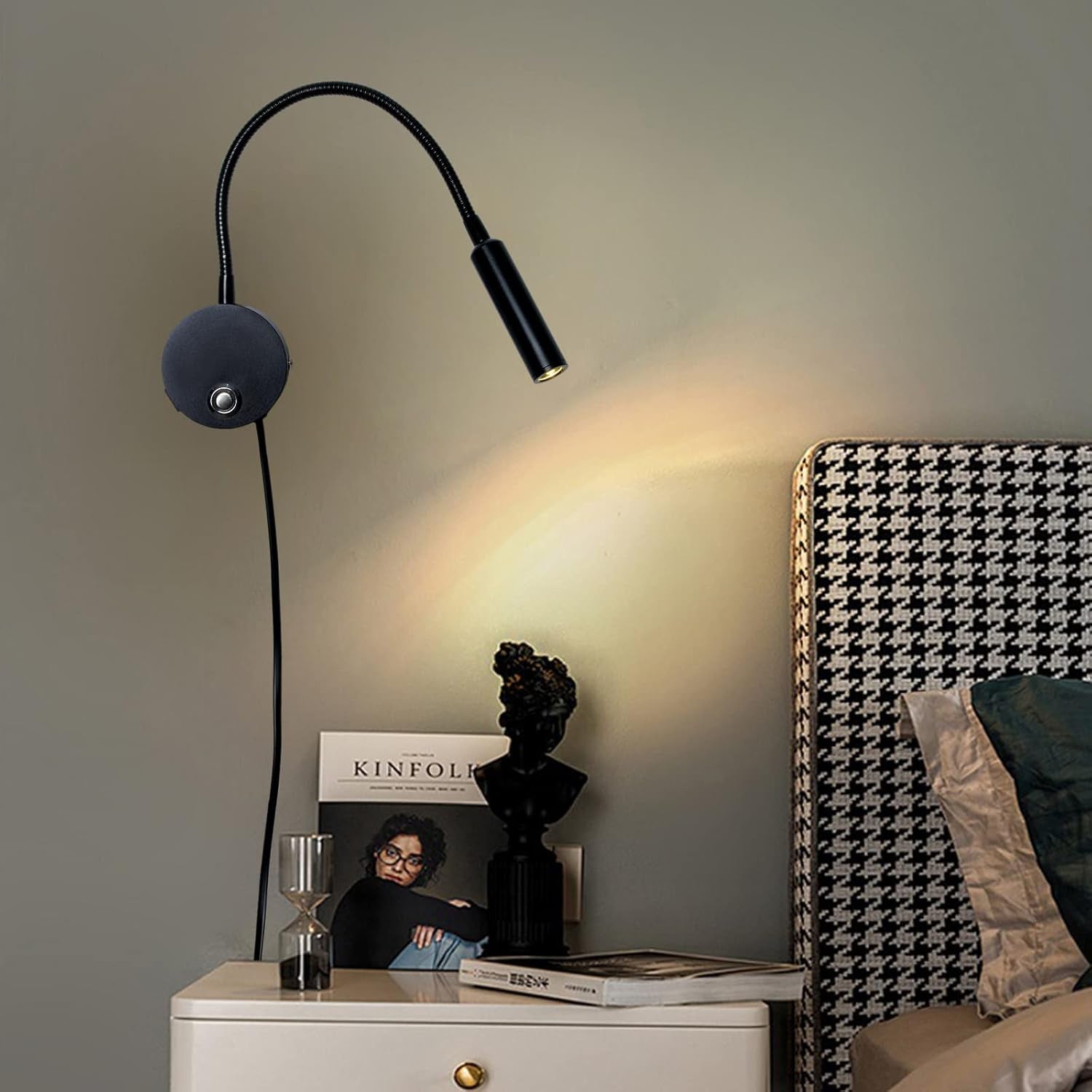 Lampada Da Lettura Con 360° Braccio Flessibile Con Spina E Touch Interruttore, Dimmerabile Lampada a Collo Di Cigno LED Con Porte Di Ricarica USB, 3W Lampada Lettura in Alluminio per Camera Da Letto