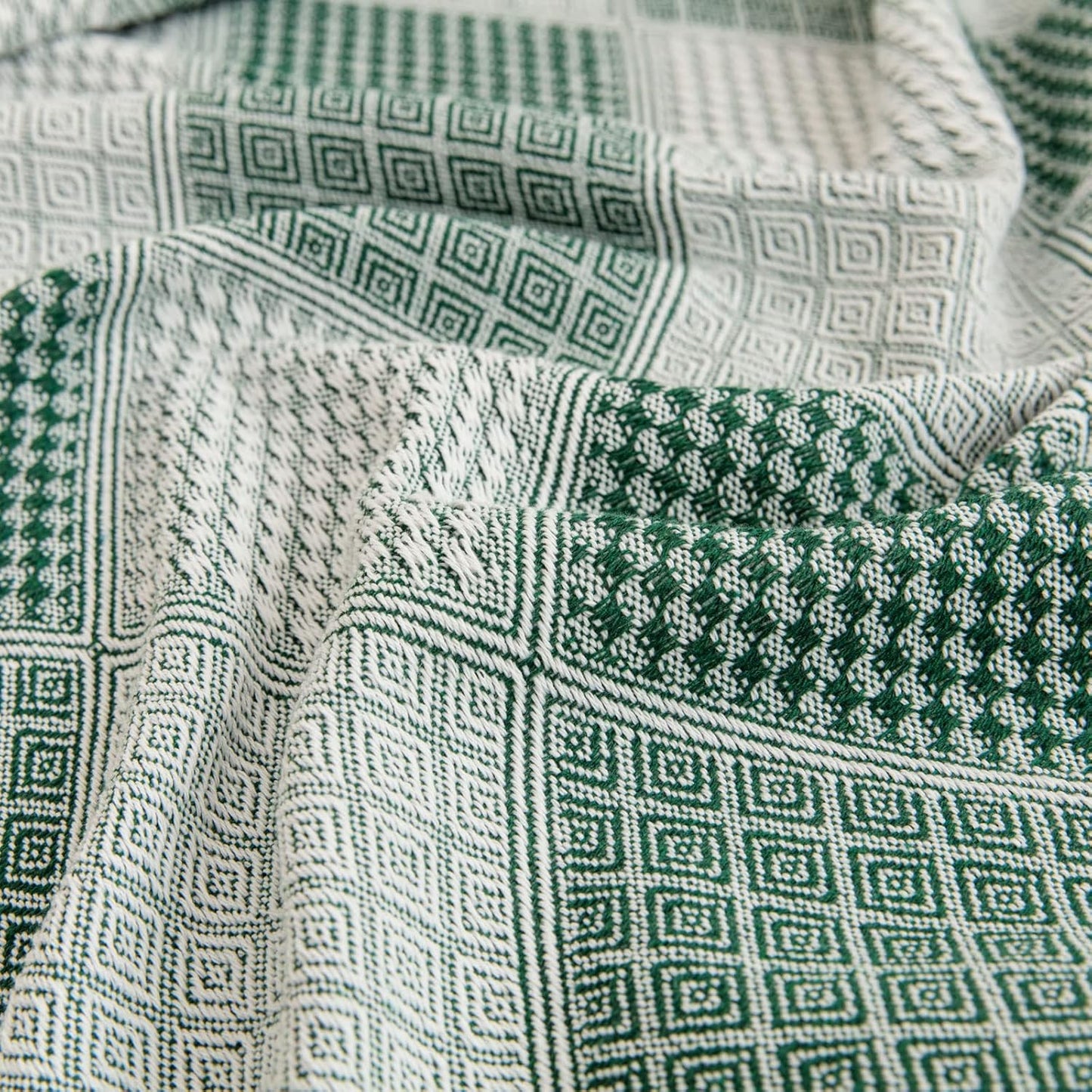 Coperta in Tessuto per Divani Grande a 3 Posti per Divani E Letto, Reversibile, Versatile, Elegante, Con Motivo a Rombi E Nappe, Verde, 180 X 300 Cm