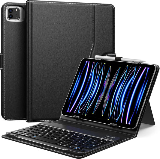 Custodia Tablet Universale Con Tastiera per Tablet Da 9", 9.7", 10.1", 10.2", 10.4", 10.5", 10.9", 11", Con Tastiera Bluetooth Wireless Rimovibile Portapenne per Ipad, Samsung, Fire, Pixel, Nero
