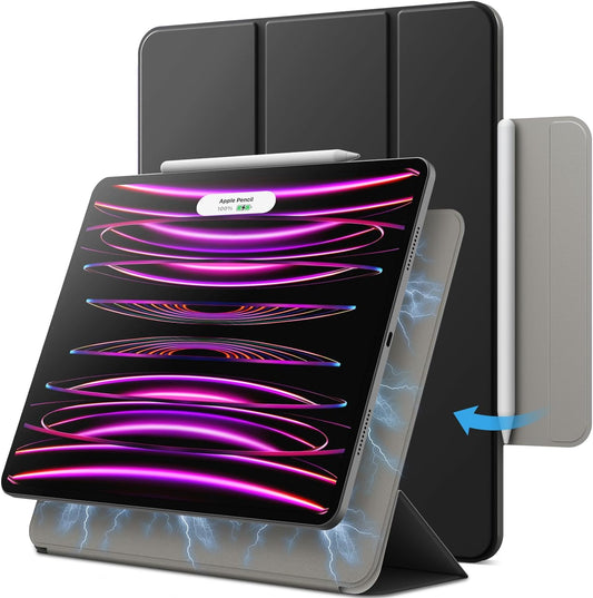 Custodia Magnetica per Ipad Pro 12,9 Pollici Modello 2022/2021/2020/2018, Supporta Pencil 2A Generazione Di Ricarica, Attaccamento Magnetico, Cover Con Auto Svegliati/Sonno (Nero)