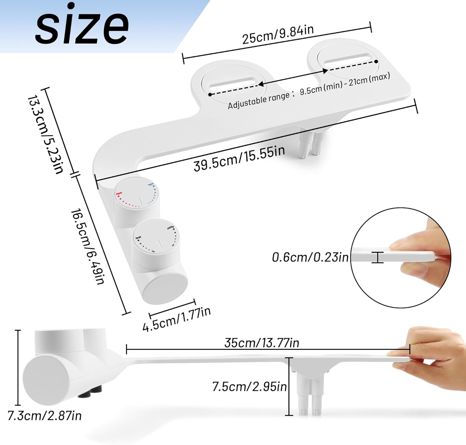 Bidet Ultra Sottile E Minimalista per Acqua Fredda E Calda Con 2 Tubi Intrecciati in Acciaio Inossidabile Doppio Ugello Autopulente Retrattile Pressostato Regolabile