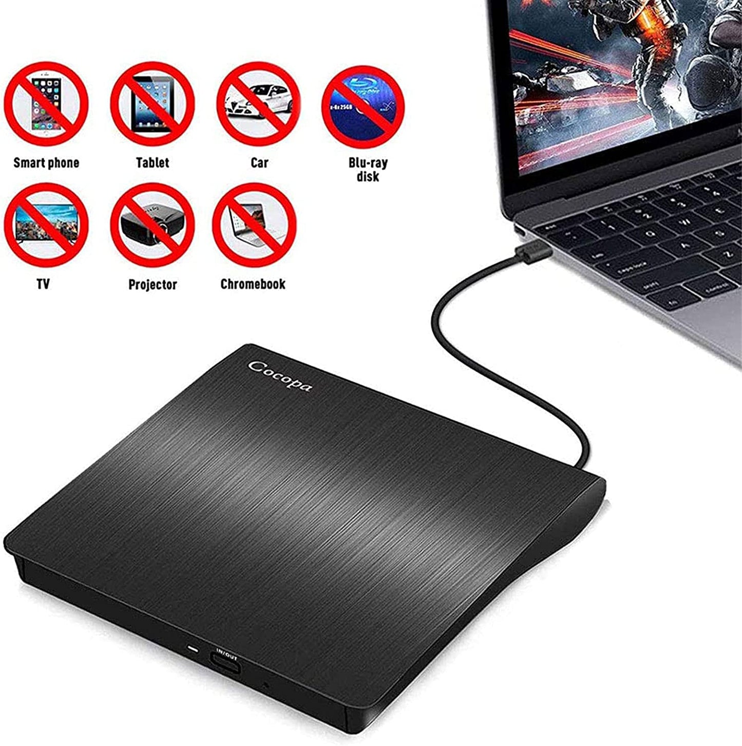 Masterizzatore DVD Esterno, Lettore CD Esterno per PC Portatile Unità Esterna USB 3.0 DVD-R CD-RW Drive Dispositivo Ultra Slim per Laptop Windows 98/ME/ 2000/Xp/Vista/7/8/10/11 Mac Linux, Nero