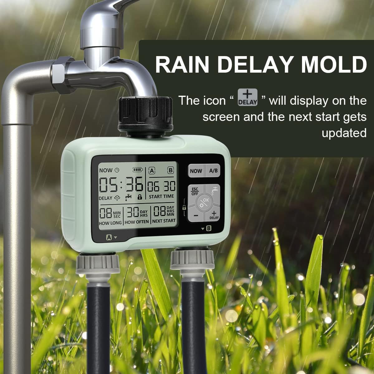 Computer per L'Irrigazione Con 2 Uscite Controllate in Modo Indipendente, Timer Digitale per L'Acqua  Con Display LCD, Controller per L'Irrigazione Automatica/Manuale