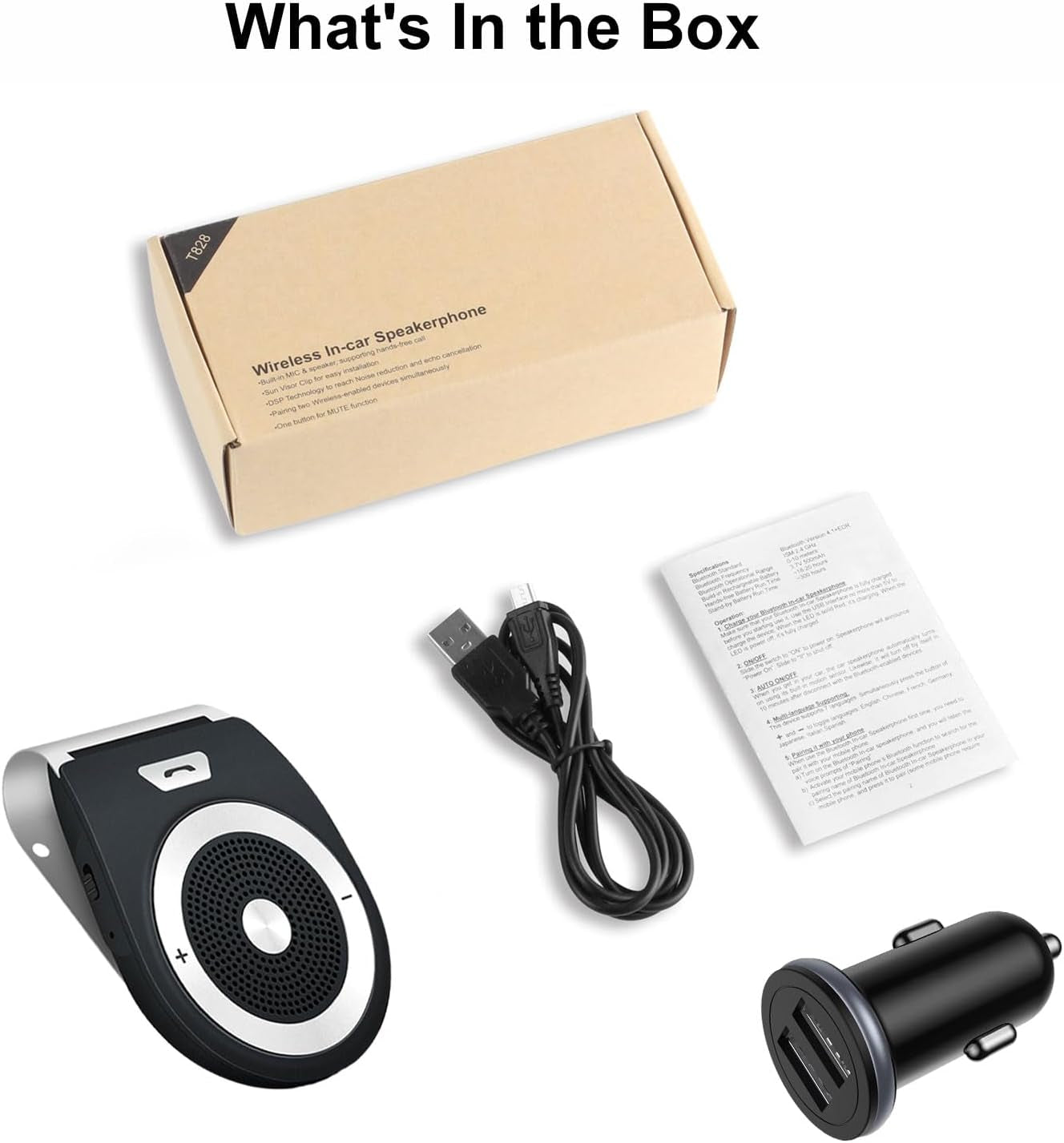 Kit Vivavoce Bluetooth per Auto, Portatile Kit Vivavoce Da Auto Con Accensione Automatica per Chiamate Vivavoce, GPS E Musica, Supporto Siri&Google, Microfono Integrato E Connessioni Multipoint