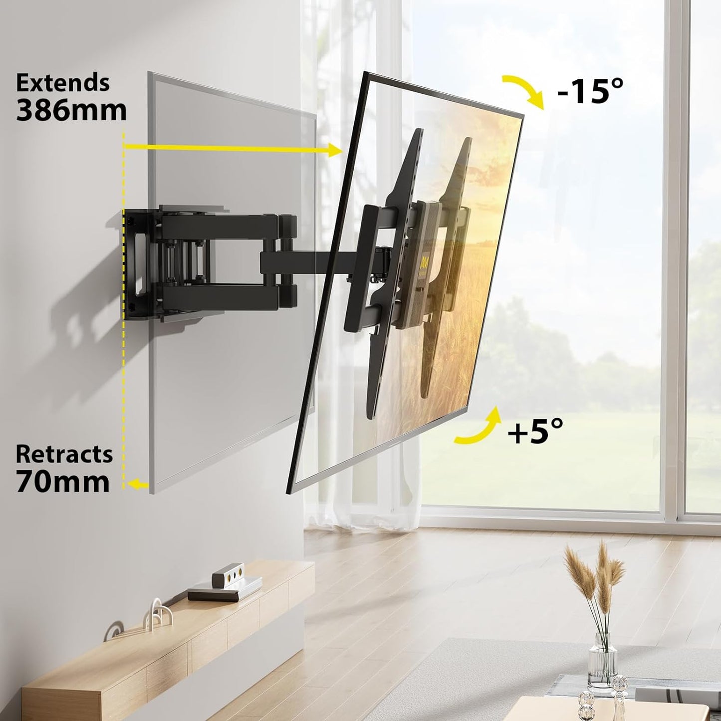 Supporto TV Parete per 37-75 Pollici Schermi Fino a 45 Kg, Staffa Tv Con Doppie Braccia, Girevole, Estensione E Inclinazione, Supporto a Parete Con Max VESA 600X400 Mm, APLF6-E