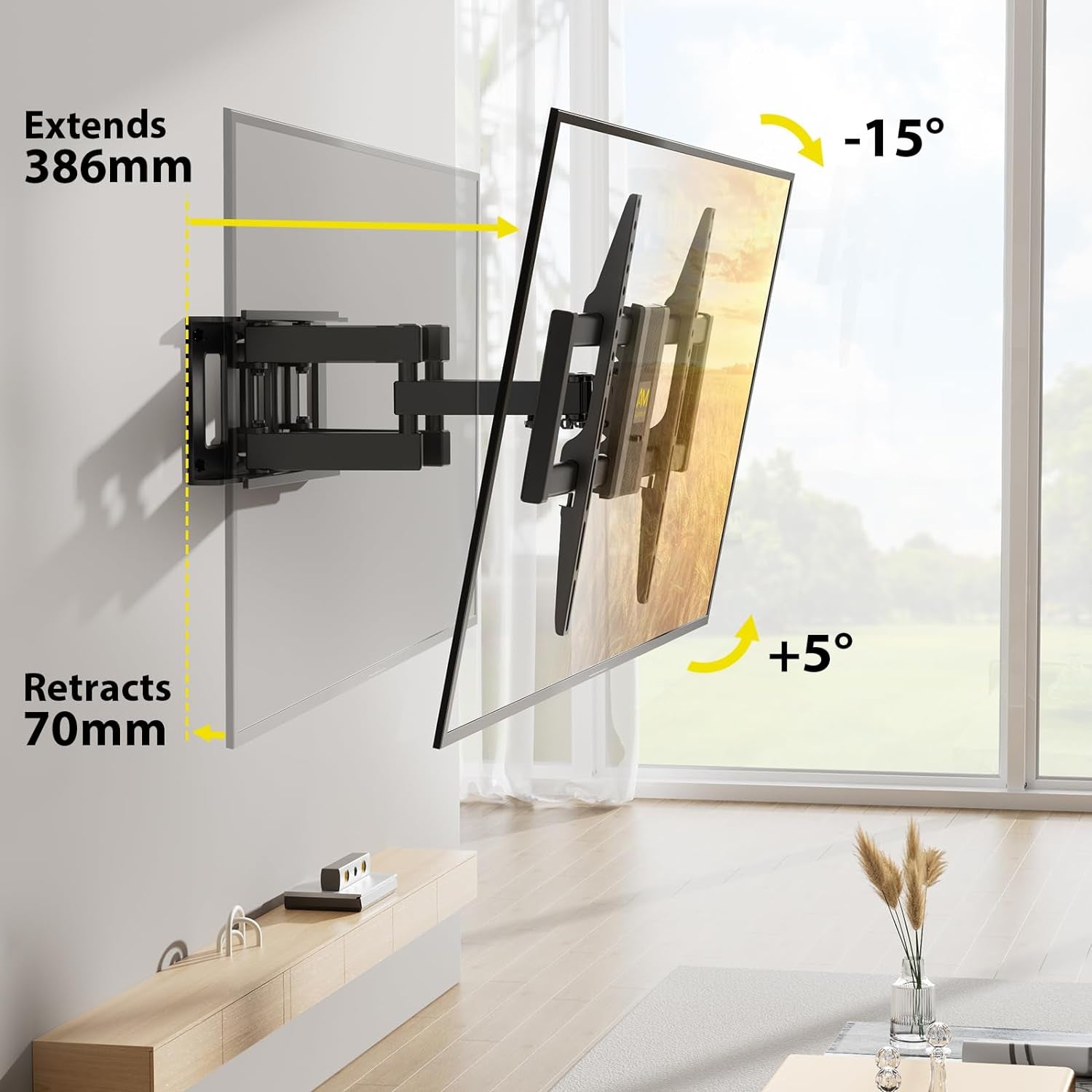 Supporto TV Parete per 37-75 Pollici Schermi Fino a 45 Kg, Staffa Tv Con Doppie Braccia, Girevole, Estensione E Inclinazione, Supporto a Parete Con Max VESA 600X400 Mm, APLF6-E