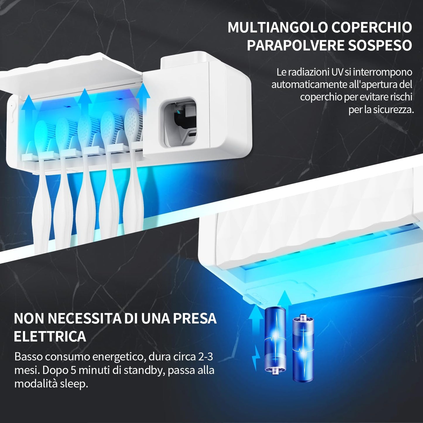 Porta Spazzolino Elettrico -  Sterilizzatore Spazzolini Da Denti Con 5 Fessure per Spazzolino, Dispenser Dentifricio Porta Spazzolini per Bagno Domestico (Bianco)