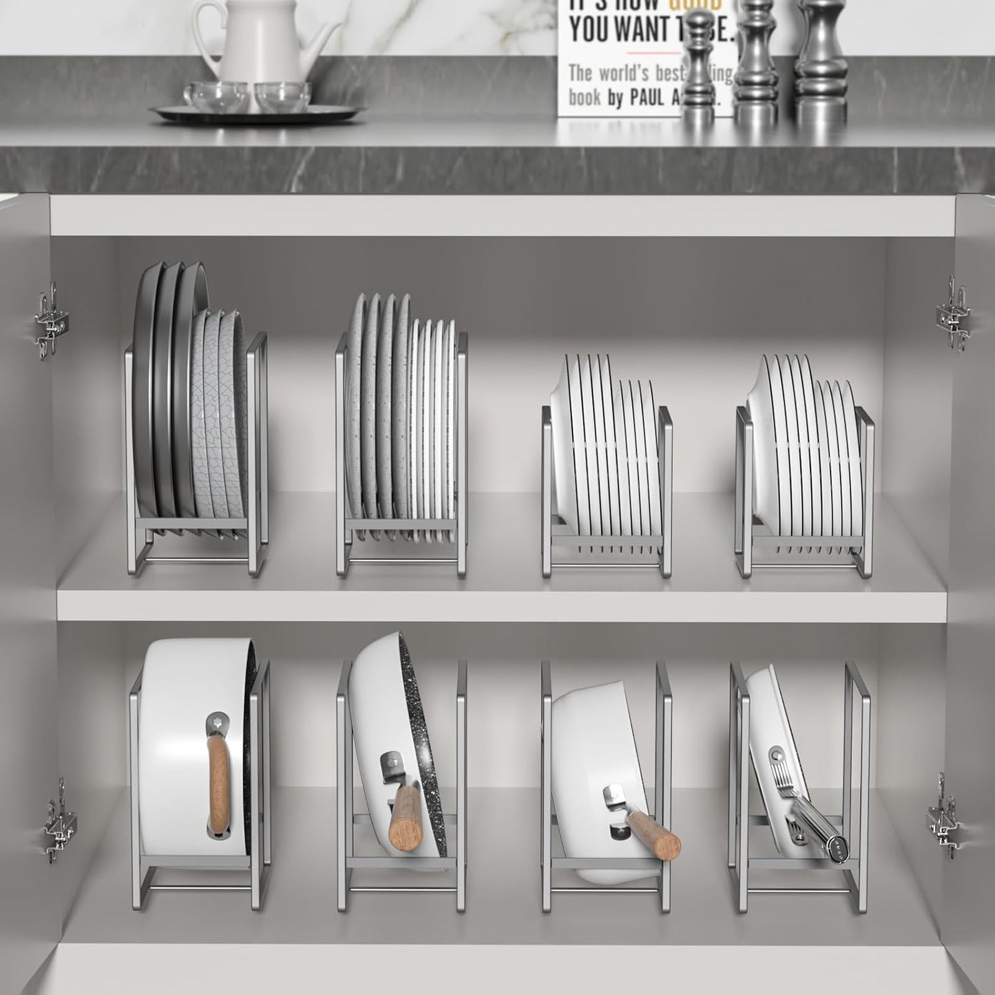 2 Supporti per Piatti, Organizer Da Cucina, Organizer per Stoviglie, in Metallo, Grigio