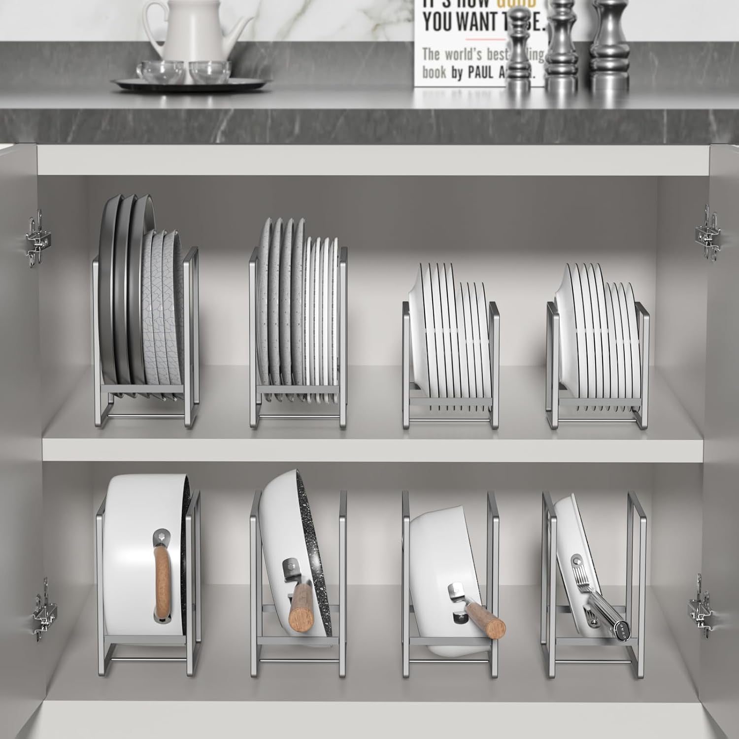 2 Supporti per Piatti, Organizer Da Cucina, Organizer per Stoviglie, in Metallo, Grigio