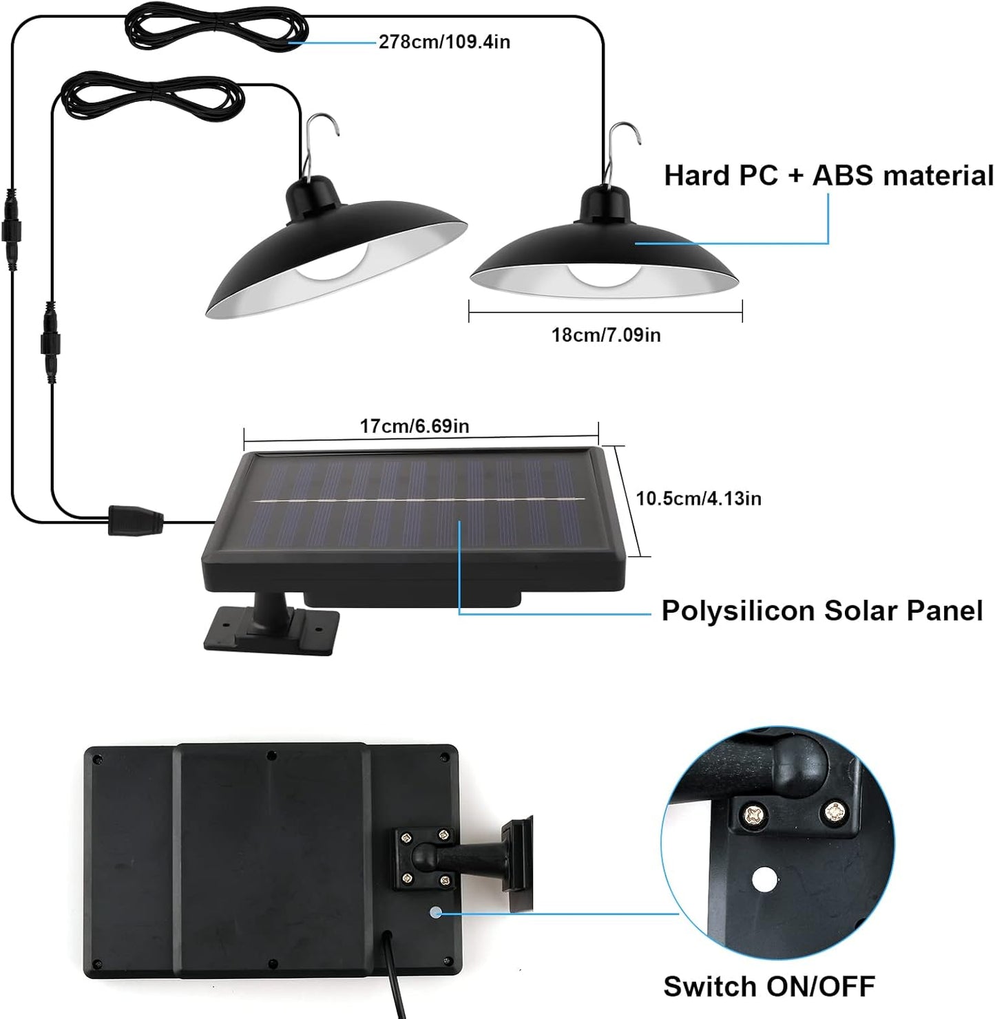 Lampadario Solare Esterno, Lampada a Sospensione Solare Con Telecomando Manuale Impermeabile IP44 Con Prolunga Da 3M per Giardino Casetta Garage 3 Modalità