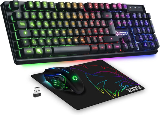 - Armor RF800 Wireless Gaming Tastatur Und Maus Set QWERTZ (De-Layout) - Kabellose Tastatur 2,4 G RGB - Ergonomische Kabellose Maus 4800 DPI Mit Mauspad - PC PS4 PS5 Xbox One/Serie Mac