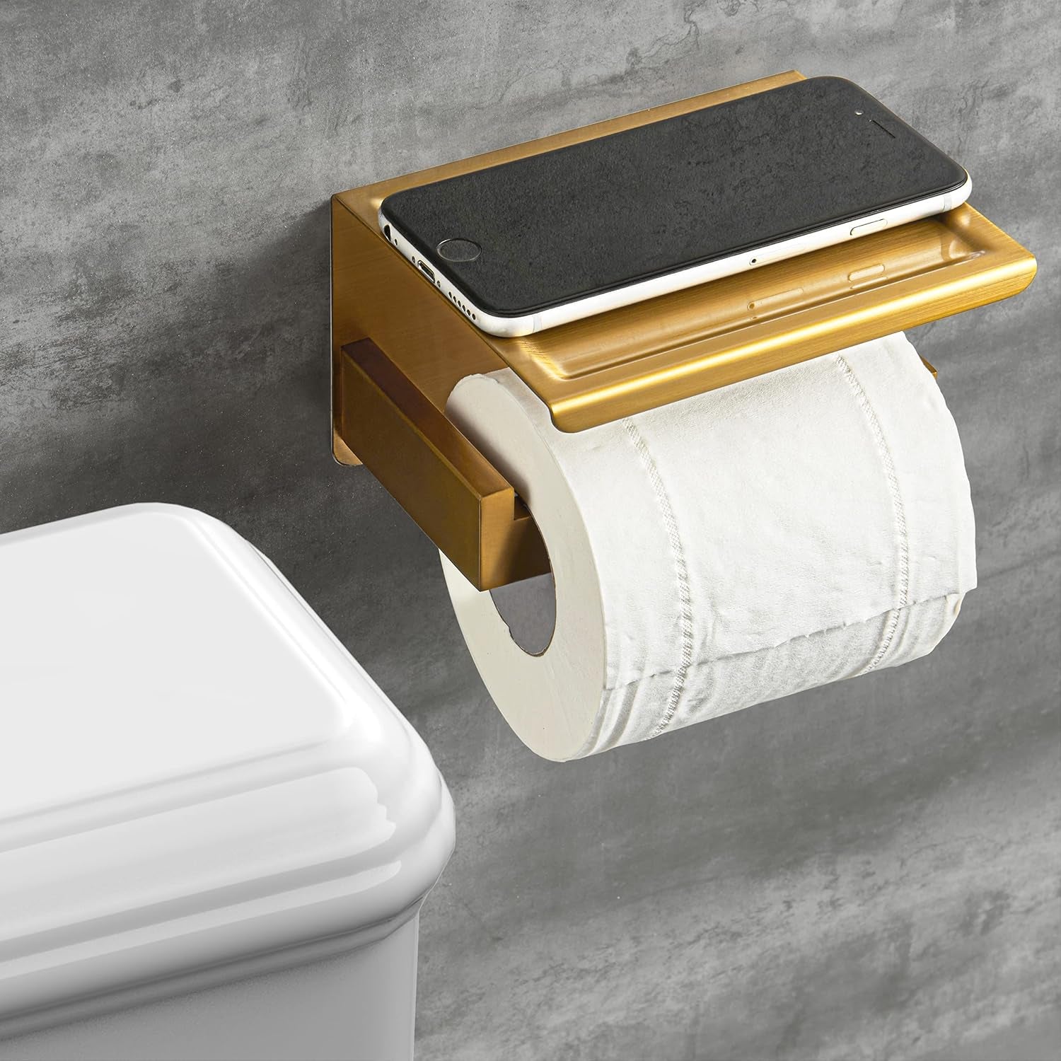 Porta Rotolo Carta Igienica Da Parete Con Porta Cellulare Senza Foratura Portarotolo Carta Igienica Adesivo Acciaio Inox Portacartaigienica per Gabinetto Bagno - Ottone Spazzolato