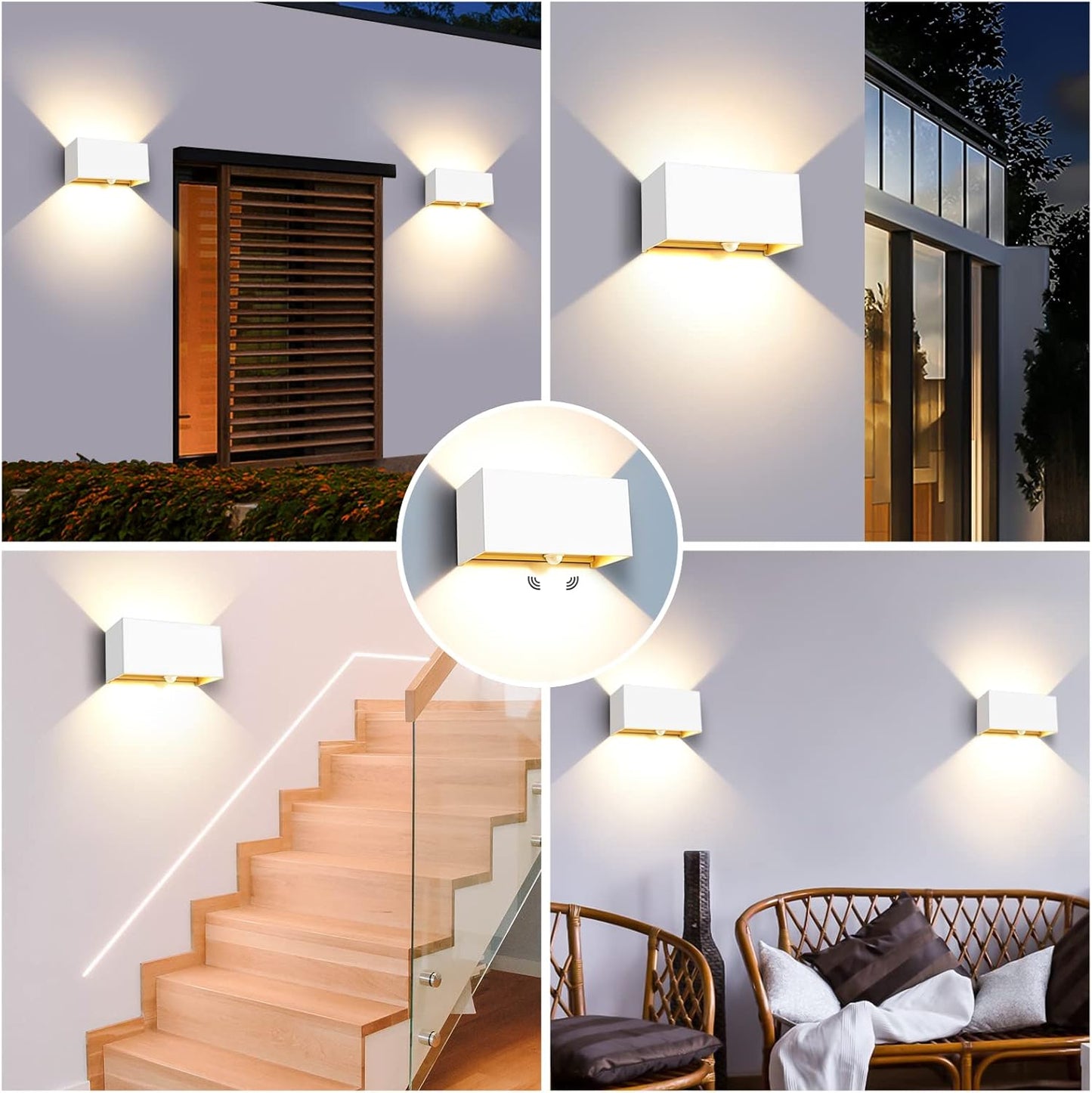 20W Applique Da Parete Con Sensore Di Movimento 3000K Bianco Caldo Lampade Da Parete Angolo Del Fascio Regolabile LED Applique Da Interni/Esterni IP65 Impermeabile (Bianco)