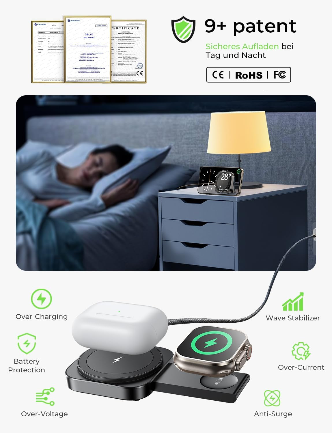 Caricatore Wireless per Iphone [Super Portatile] Stazione Ricarica per Apple Watch Airpods,Caricatore Magsafe Apple Viaggi Accessori per Iphone Stand Magsafe Adatto per Iphone 16 15 Serie