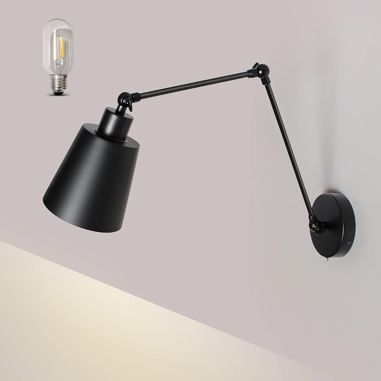 Lampade Da Parete Braccio Oscillante Con Interruttore, 60CM Nera Opaca Specchio Da Camera Illuminazioni per Pareti Lampade Applique Lampada Da Comodino Luce Di Lettura (Includi Lampadina)