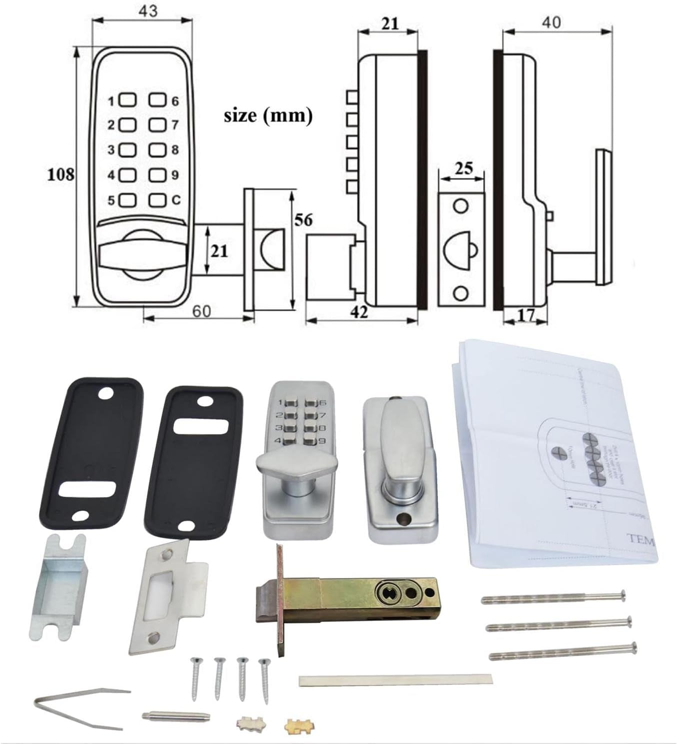 Serratura per Porta Con Codice Digitale, Cromata, Resistente Alle Intemperie, Con Combinazione Di Tasti Codificati, Colore Nero O Argento (Argento)