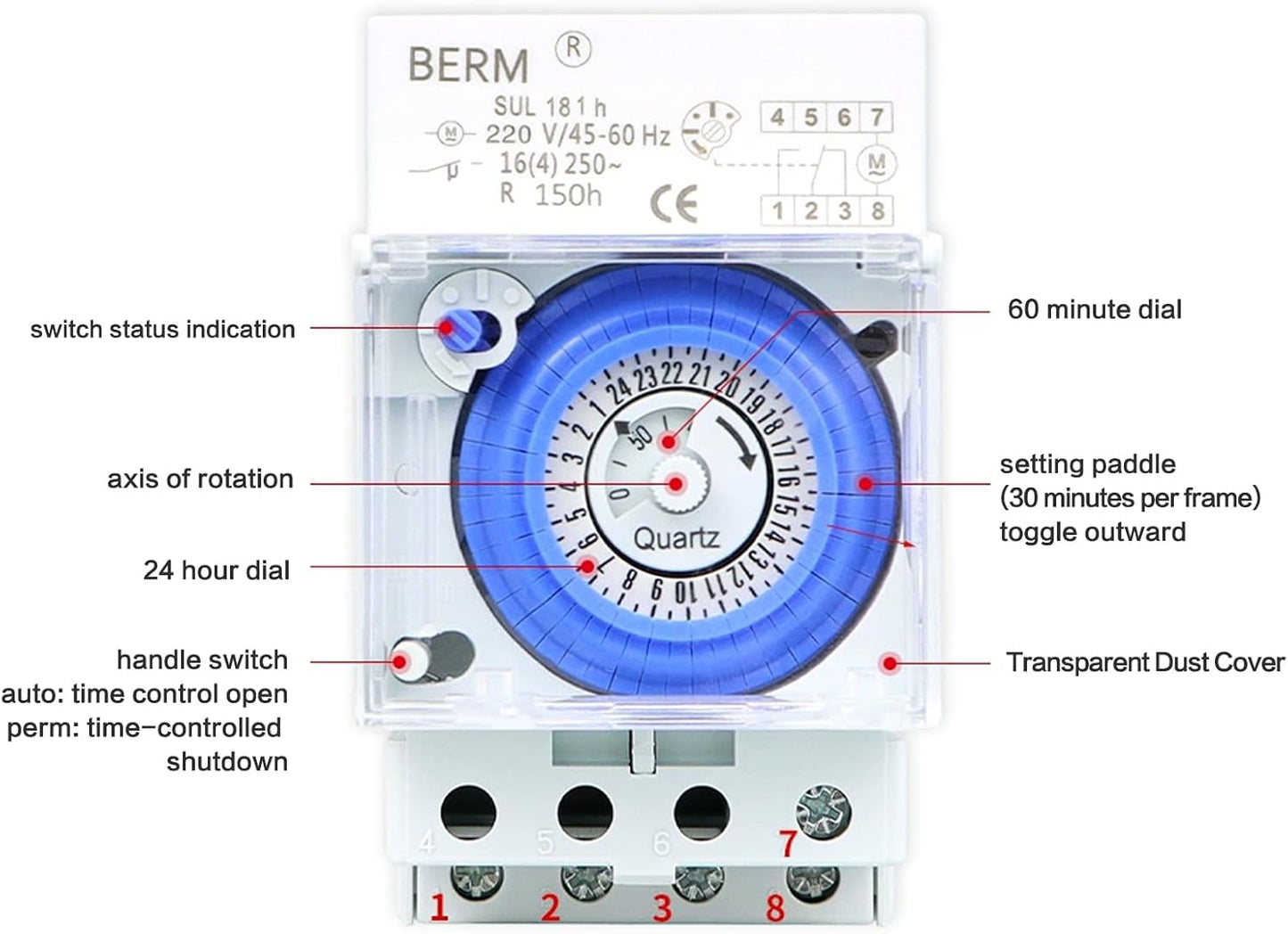 Timer Meccanico Impermeabile Programmabile Interruttore Orario 24 Ore per Esterno, AC230V