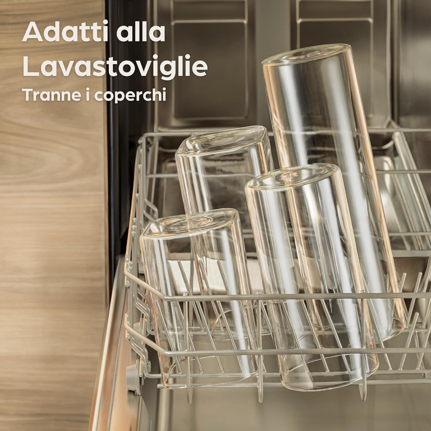 4 Barattoli Di Cucina in Vetro Con Coperchio in Bambù - Lavabili in Lavastoviglie - 1200Ml Contenitore Pasta Grande