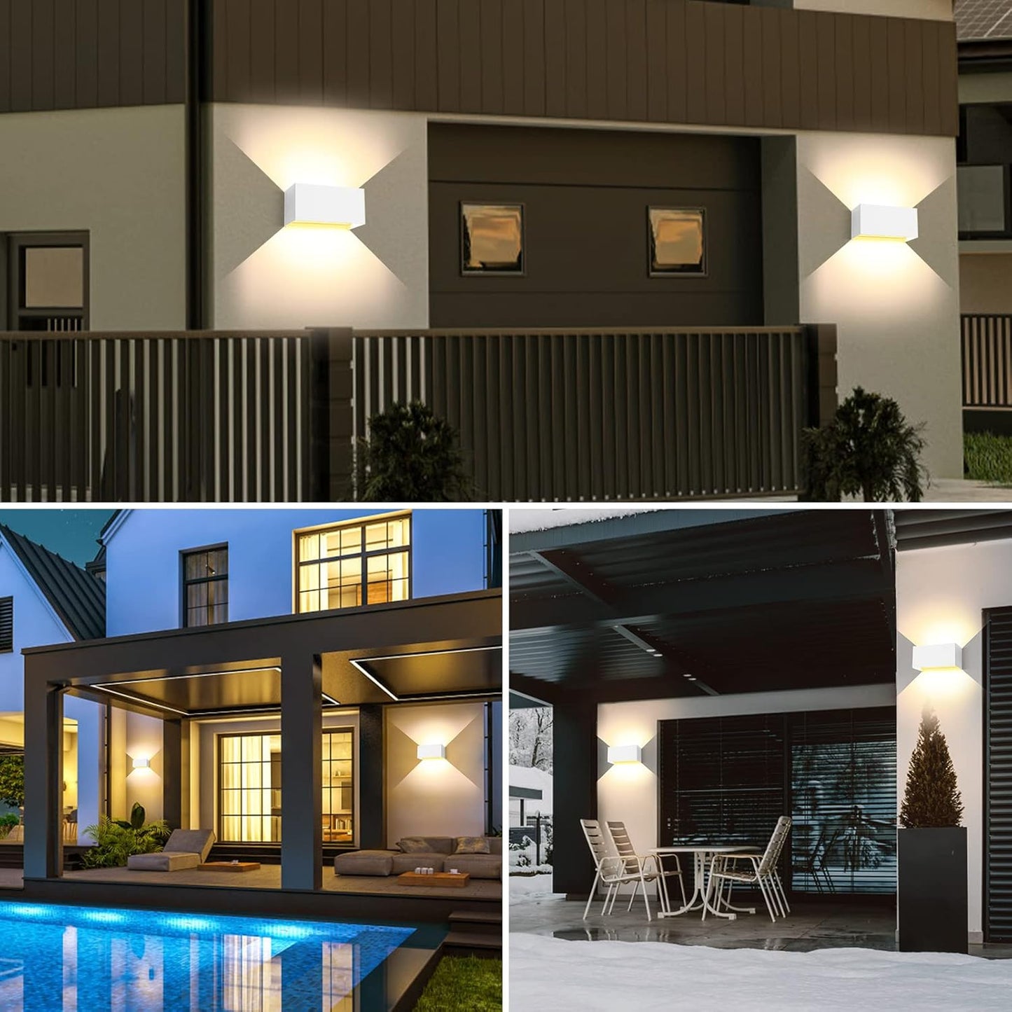 2Pz Applique Esterno 24W LED, Lampada Da Parete Esterno Interno Impermeabile IP65, Applique Da Muro in Alluminio Angolo Regolabile 120°, Luce Bianco Caldo 3000K per Giardino, Bianco