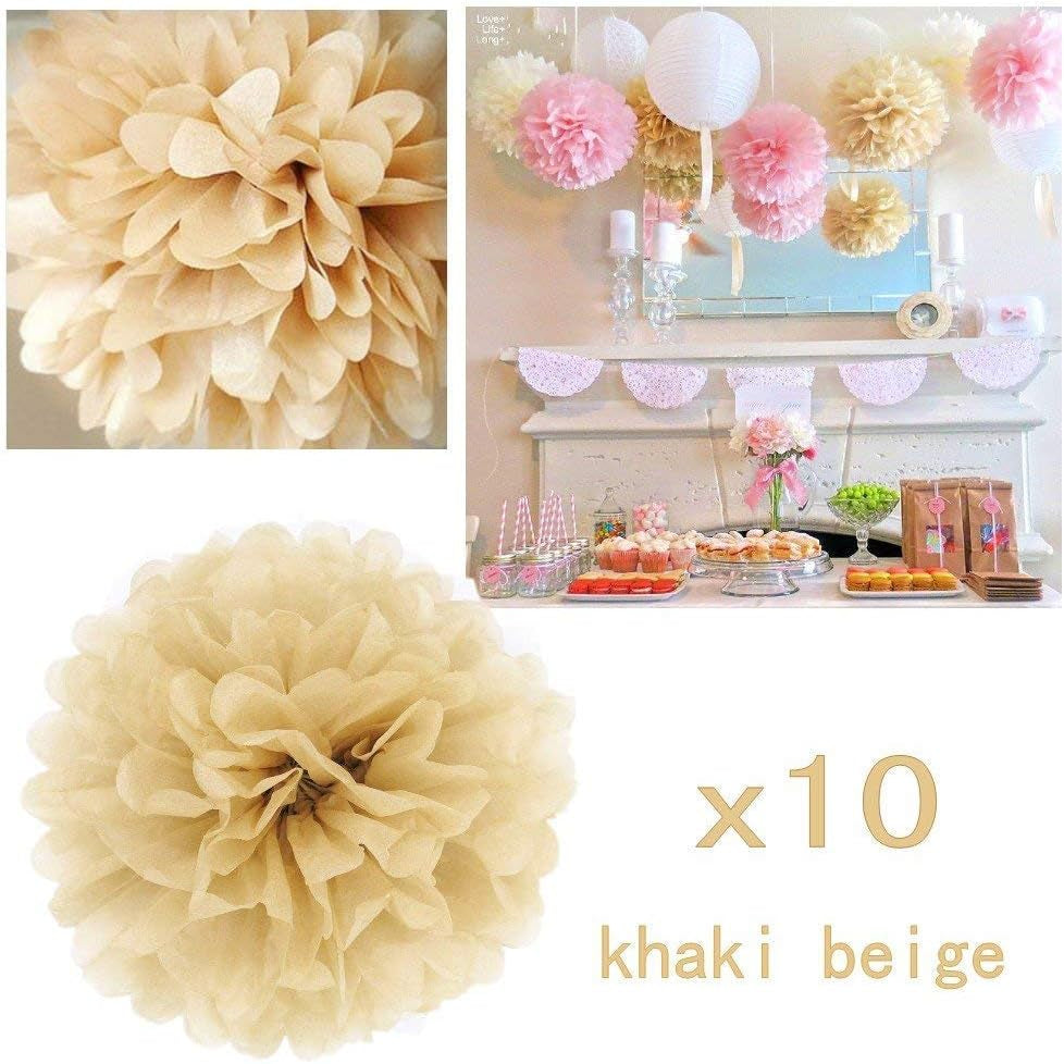 10X Cachi Arancio Chiaro Pom Pom Carta Velina 25Cm Decorazioni Festone per Matrimonio Compleanno Battesimo Bimbo Bambina Natale Laurea Nascita Comunione Camera Da Letto per Ragazza Addobbi Pon Pon