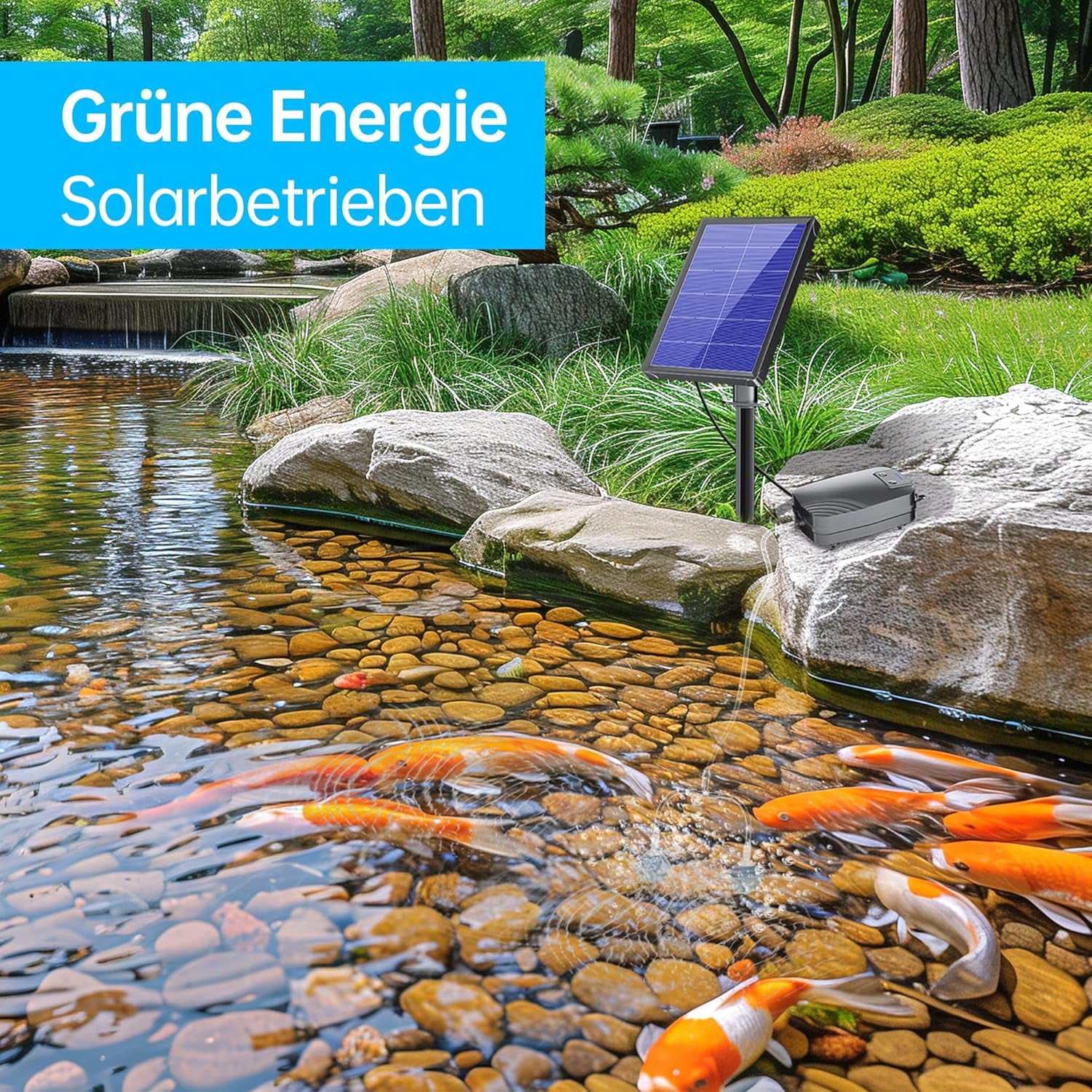 Aeratore per Stagno, Pompa Di Ossigeno per Stagno Solare, 4W, per Acquario, Pompa Di Ossigeno Con Ack, Pompa Ad Ossigeno, Stagno, 3 Modalità, 2 Pietre per Laghetto Da Giardino, Pesca