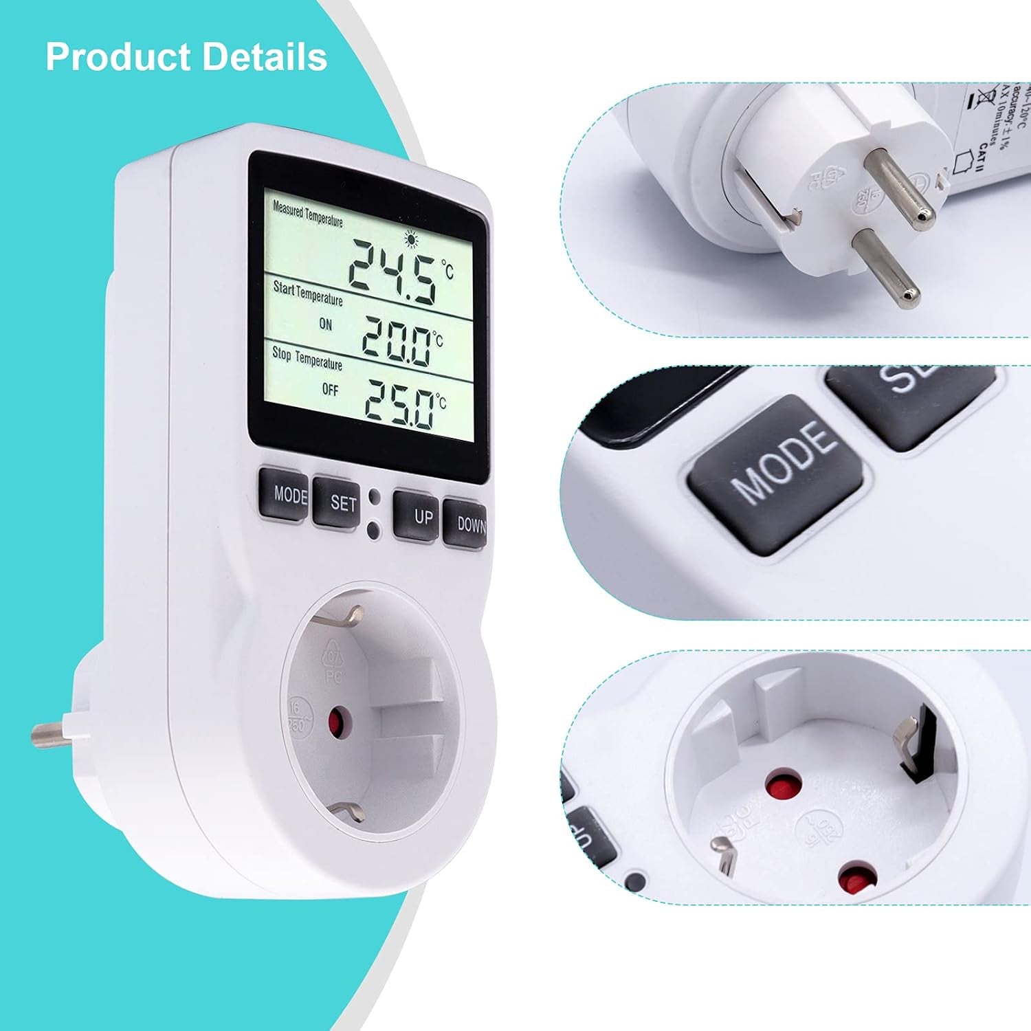 Digitale Termostato Regolatore Temperatura LCD Multifunzione Con Timer E Sonda per Serra, Acquario, Riscaldamento, Terrario, Acquario, Rettili, Incubatore (EU)