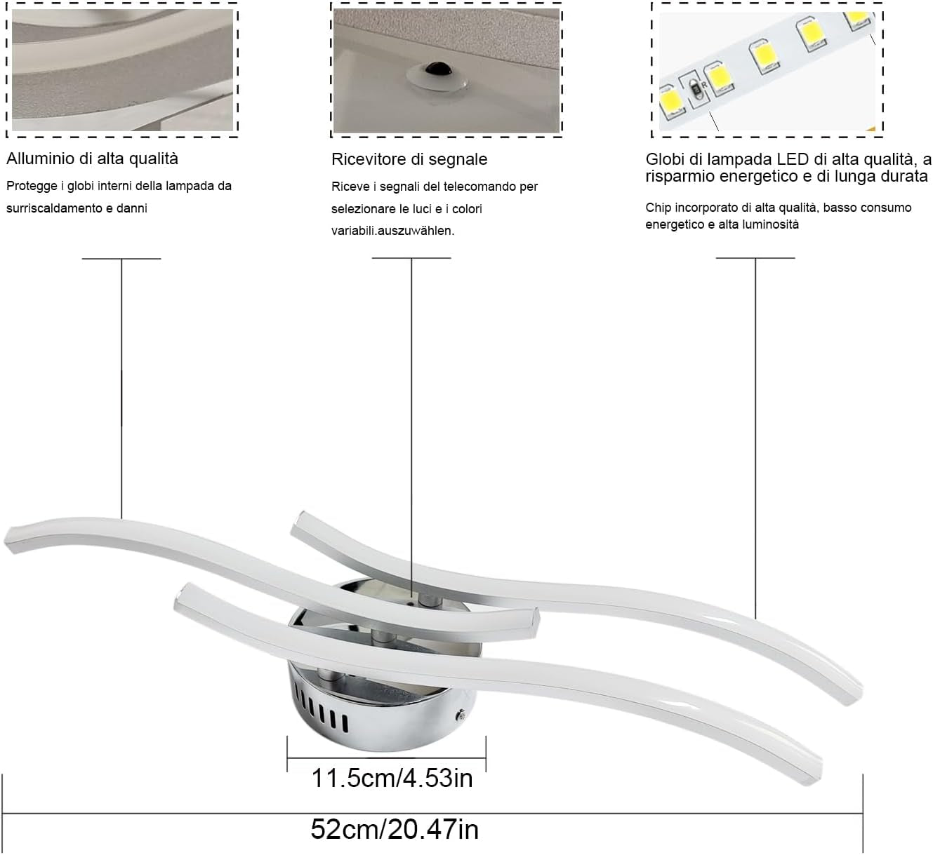 Lampada Soffitto Con Telecomando, 22W Plafoniera LED Dimmerabile, 2200LM Moderno Cromato Parallele Lampadario, per Soggiorno, Camera Da Letto Cucina, Sala Da Pranzo