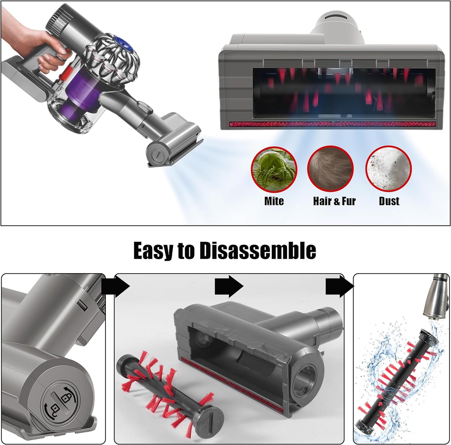 Spazzola Materasso Mini Turbo Motorizzata Compatibile per Dyson V6 DC58 DC59 DC62 Spazzola per Divano Sedile Poltrona Rimuove Batteri E Allergeni