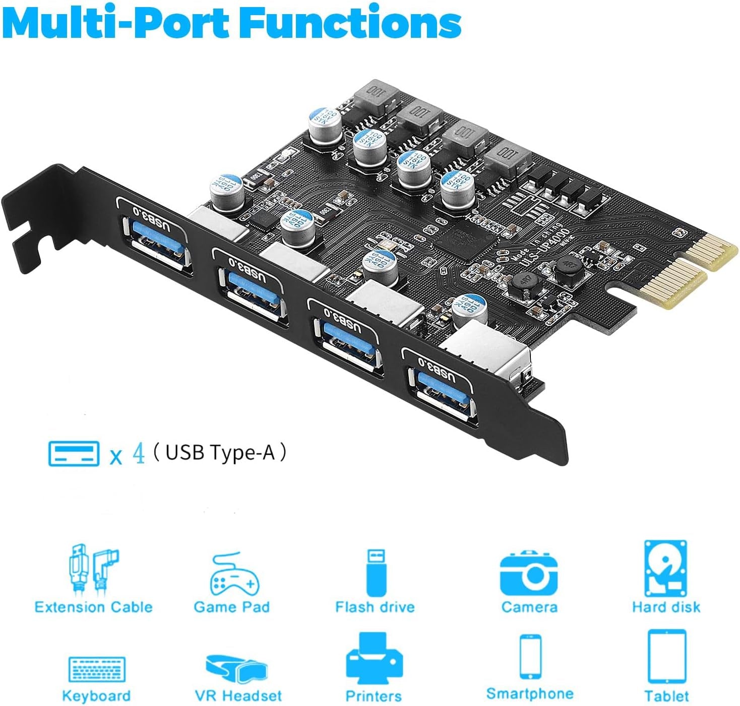 Scheda USB 3.0 4 Porte 5 Gbps, Pcie USB 3.2 (USB 3.1) Gen1 Espansione Scheda per Desktop PC Windows Xp/Vista 7/8/8.1 MAC OS 10.8.2 Above