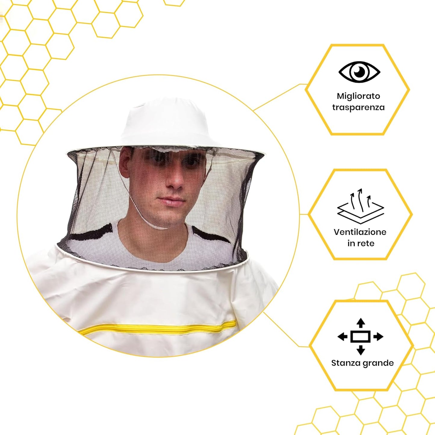 Abbigliamento Da Apicoltore Di Qualità. Costume Da Apicoltore Con Polsino Elastico E Cappello Tondo. Tuta Da Apicoltore Professionale Che Respinge Le Api E Gli Insetti. Bianca M