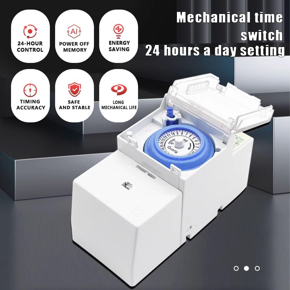 Timer per Luci, Sul181H Timer Meccanico 24 Ore, 110-230V Timer Analogico Meccanico Impermeabile Programmabile Interruttore Orario per Esterno, 48 ON/OFF Al Giorno