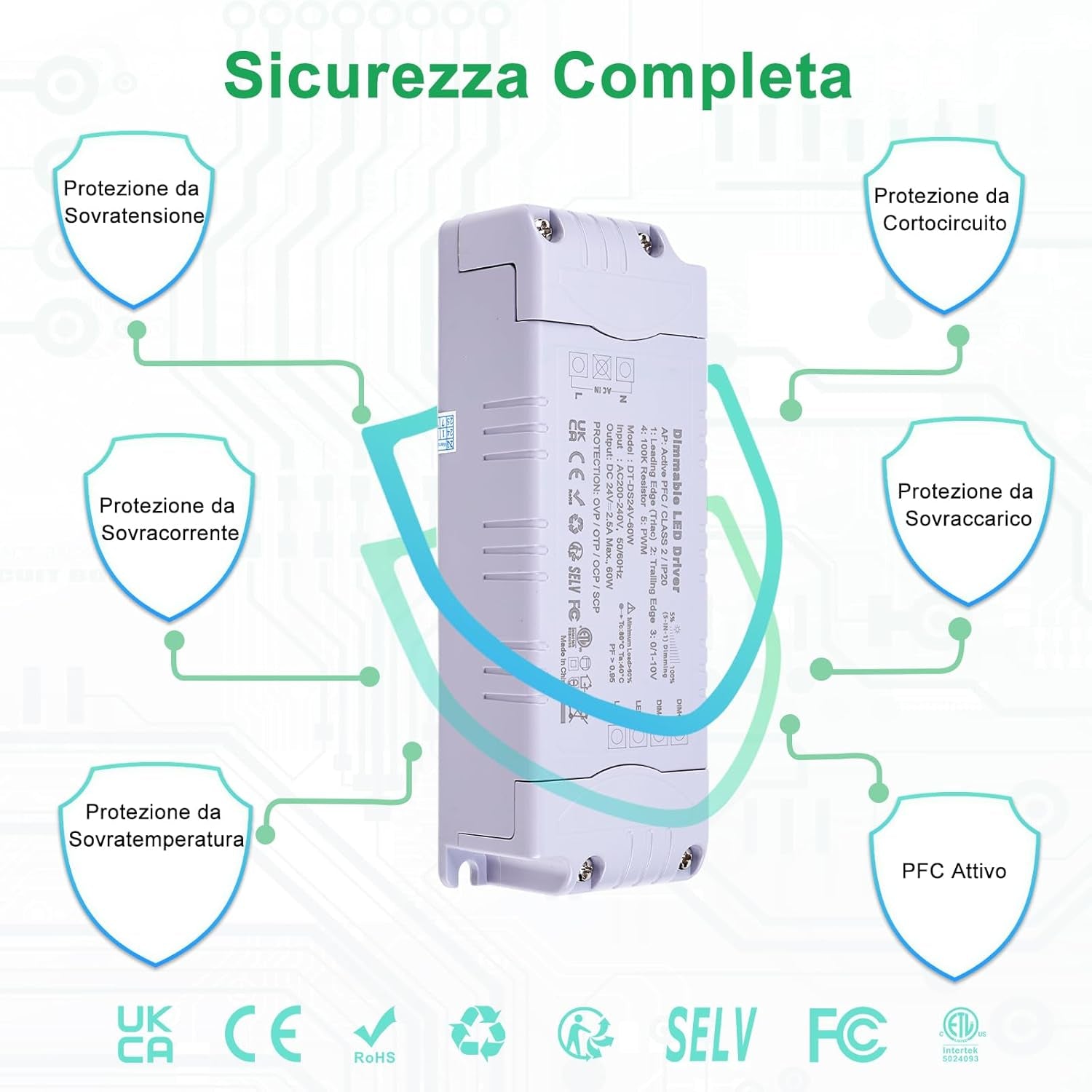 Trasformatore LED 24V 60W Dimmerabile, Triac & 0-10V&1-10V & PWM & Resistenza Da 100K, Alimentatore 24V 2.5A Di Tensione Costante, Driver LED AC 220V to DC Trasformatori Di Bassa Tensione