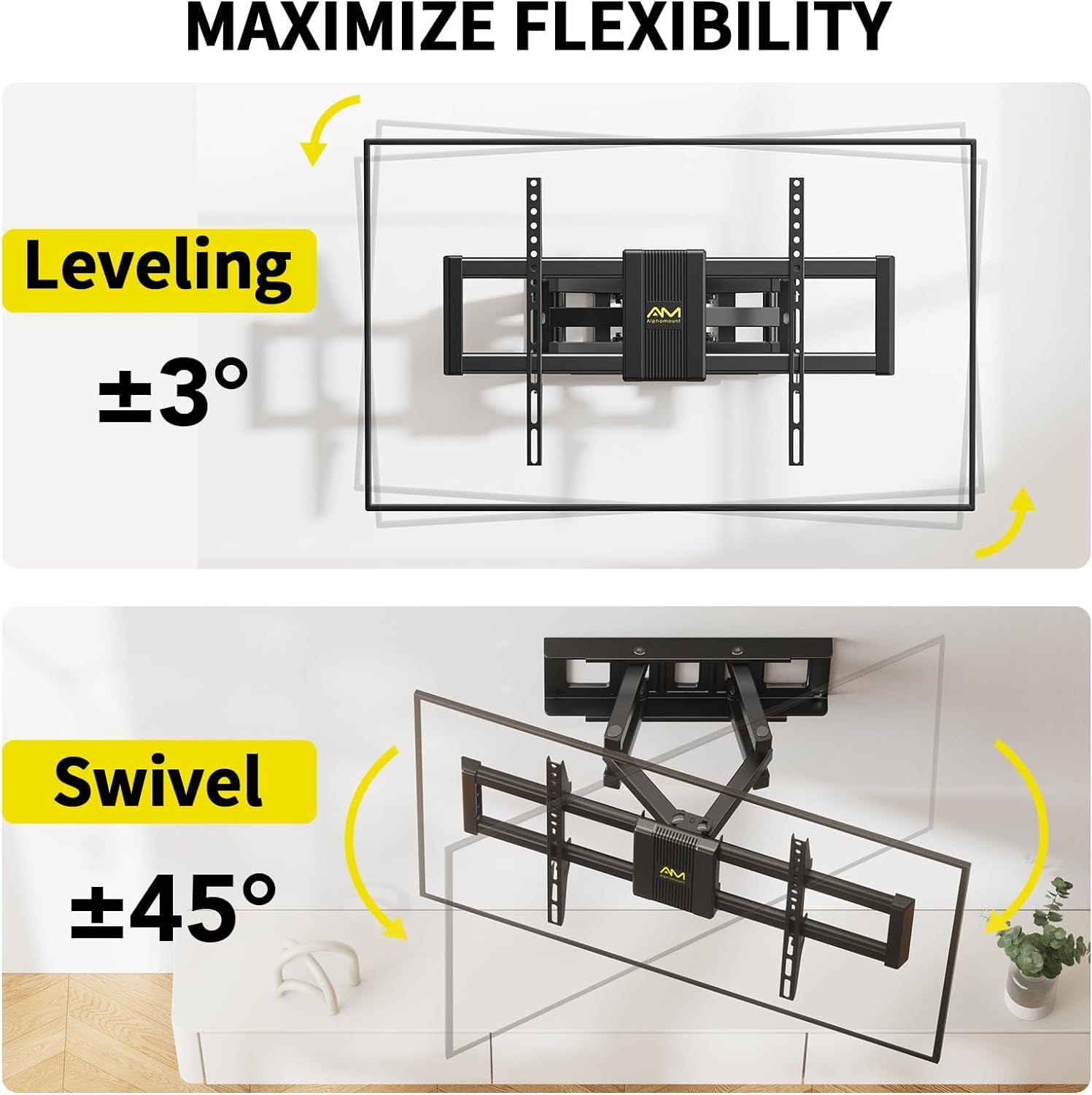 Supporto TV Parete per 37-75 Pollici Schermi Fino a 45 Kg, Staffa Tv Con Doppie Braccia, Girevole, Estensione E Inclinazione, Supporto a Parete Con Max VESA 600X400 Mm, APLF6-E