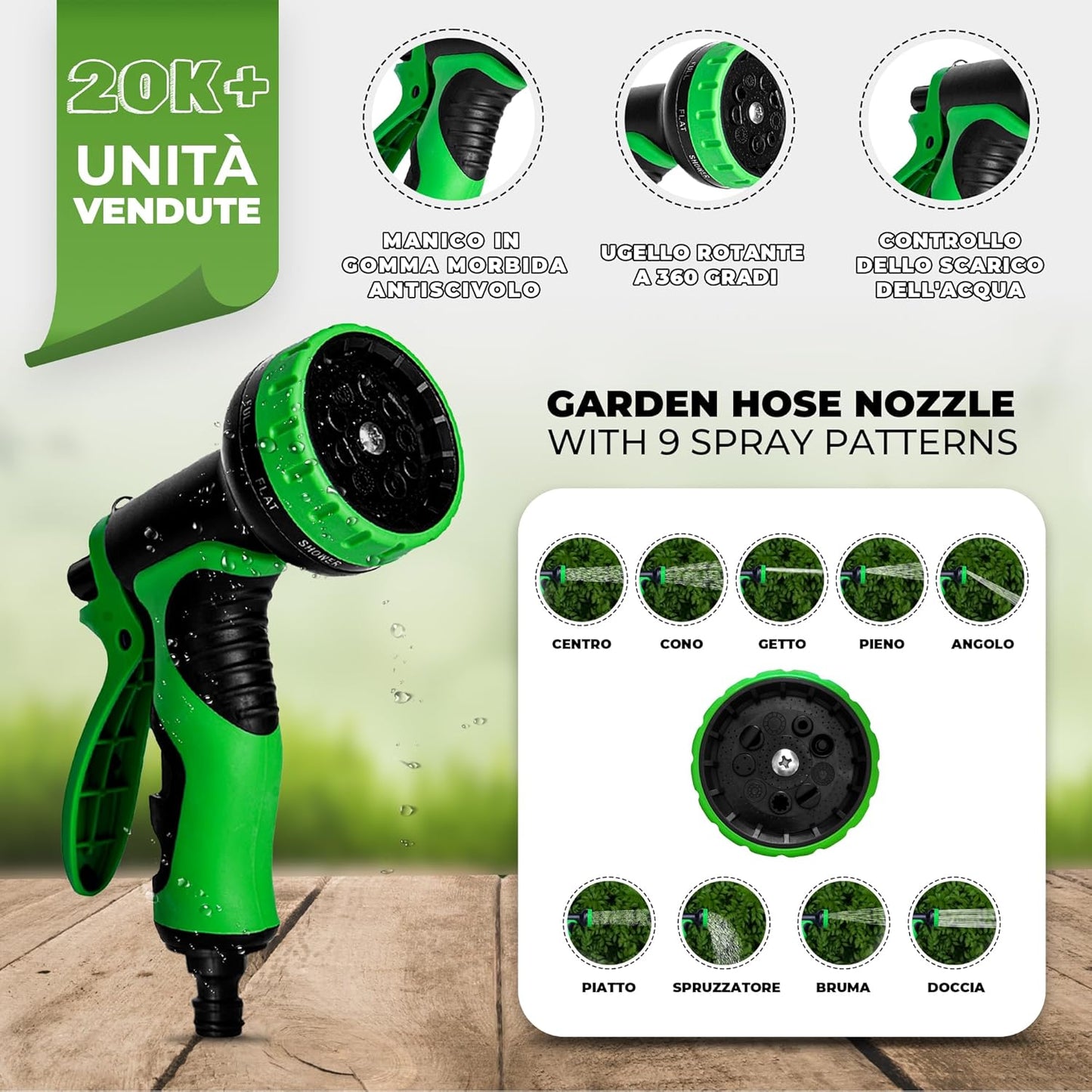 Tubo Acqua Giardino 15 Metri Tubo Estensibile Da Giardino - Canna Acqua Giardino Con Pistola Acqua Giardino a 9 Modalità Di Spruzzo - Tubo Irrigazione Con Raccordi in Ottone Da 1/2" E 3/4
