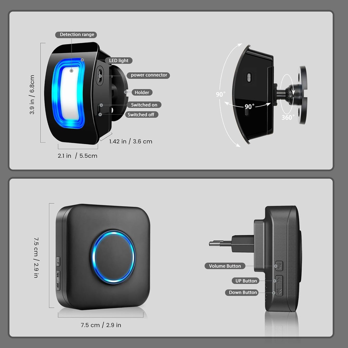 PIR Rilevatore Di Movimento Allarme Sistema Di Sicurezza Domestica Wireless 110 Db Antifurto Sensore Di Movimento a Infrarossi per Interni Portata 150 M Campanello Wireless per Casa, Garage, Negozio