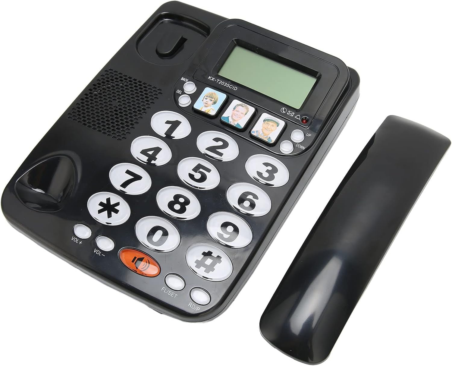 Big Button Phone per Anziani, Pulsanti Con Filo Fisso per Foto Telefoniche per Pazienti Con Suono Chiaro Supporto a Doppia Porta Che Memorizza 3 Numeri Comunemente Usati (Nero)