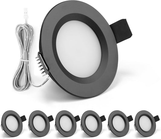 Faretti LED Da Incasso 12V Nero, 6 X 3W Lampada Da Lavello 3000K Bianco Caldo, IP44 Faretto LED Incasso Dimmerabili 12V Ultrasottili 12Mm Con Trasformatore, Foro 58-62Mm per Cucina Guardaro