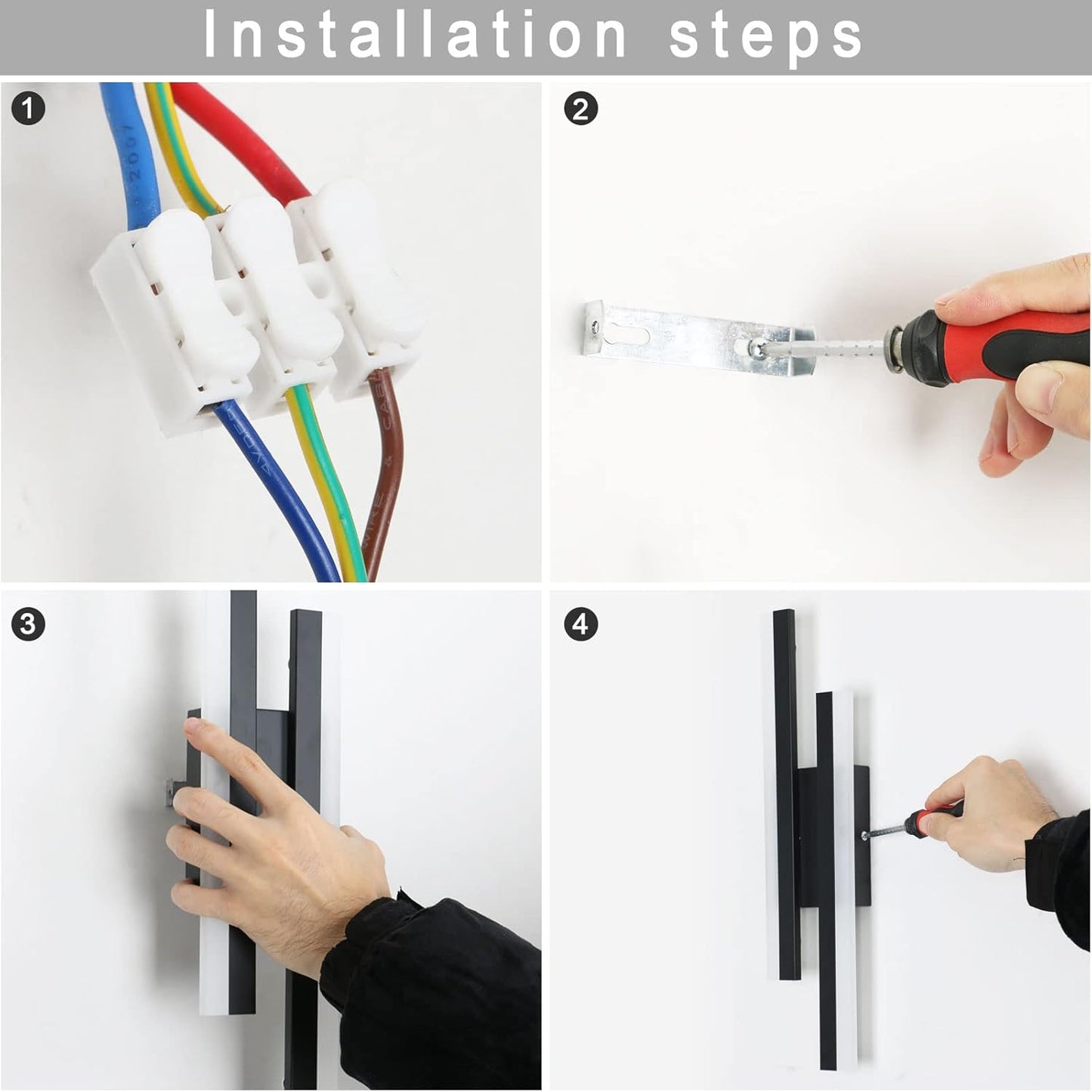 Applique Da Parete Interno, Moderno Lungo Lampada Da Parete LED 16W 1800LM, LED Lampada a Muro in Acrilico per Soggiorno, Camera Da Letto, Scala, 3000K Bianca Calda, Nero