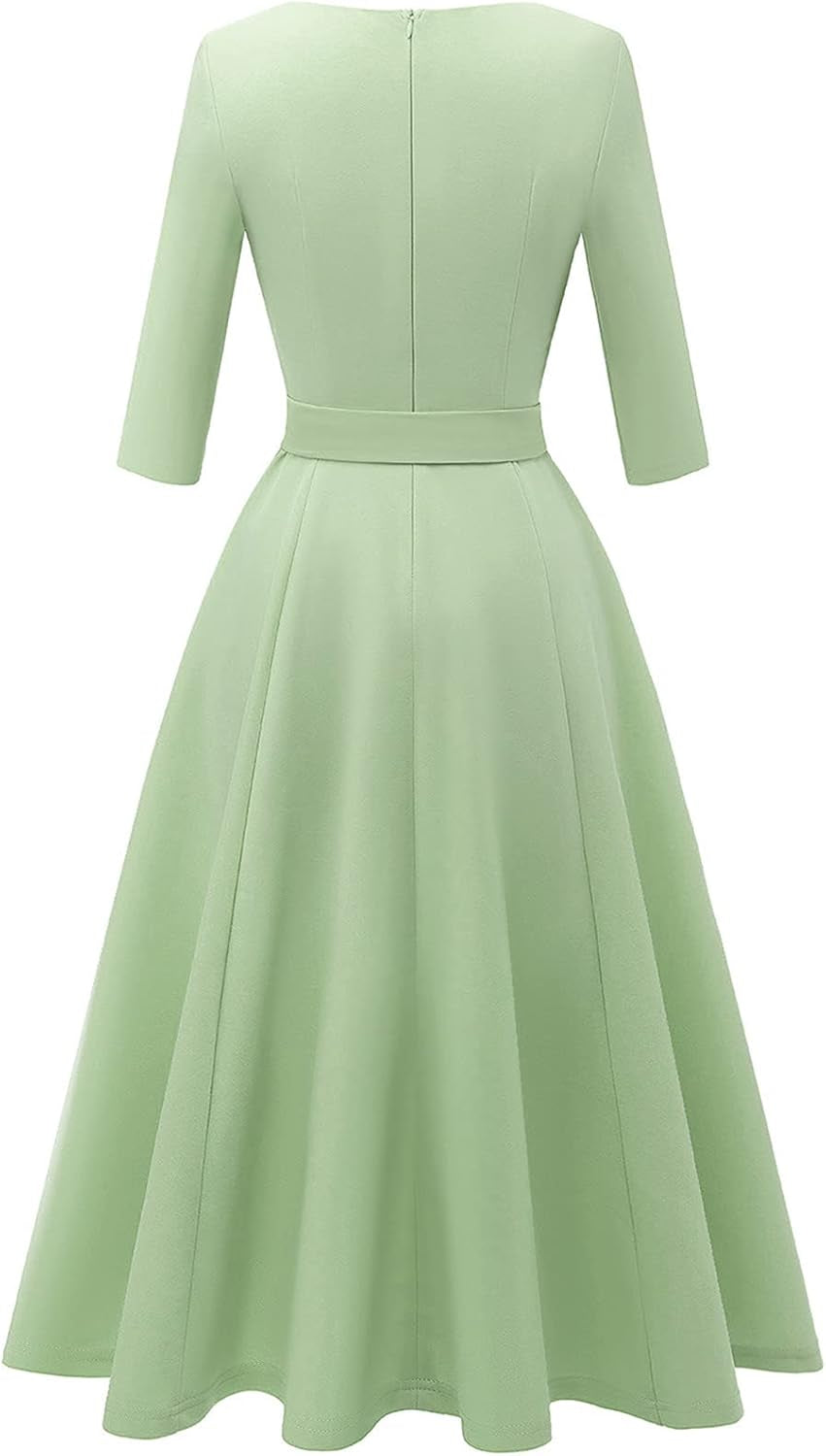 DRESSTELLS Abiti Rockabilly da donna Girocollo con maniche a 3/4 Abito festivo Abito da cocktail midi a trapezio vintage retrò swing