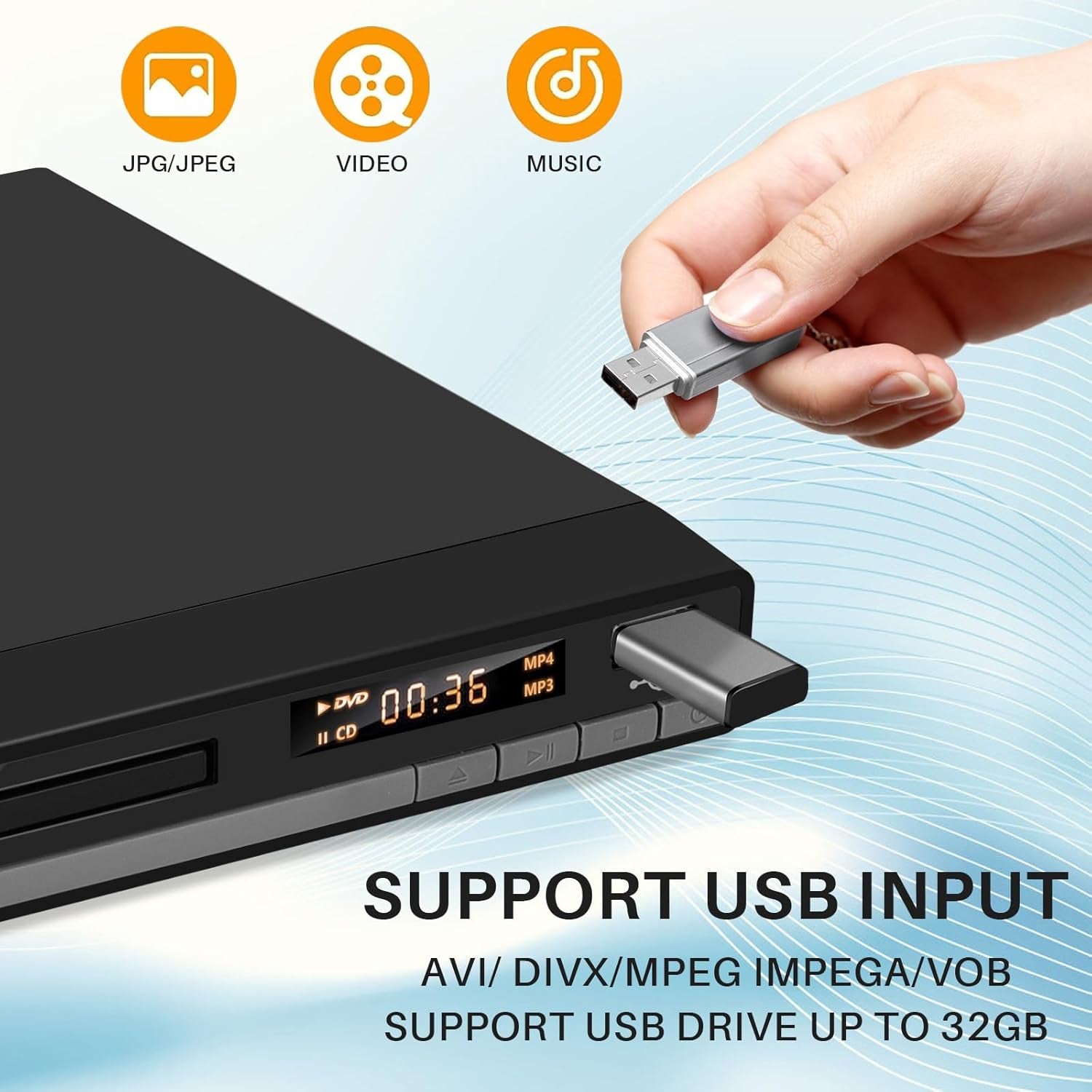 Lettore DVD HD Con Porta HDMI, Region Free per Smart TV, Cavo Di Uscita HDMI/RCA Incluso, Memoria Di Pausa, PAL/NTSC Integrato, Lettori CD per La Casa (Non Blu-Ray)