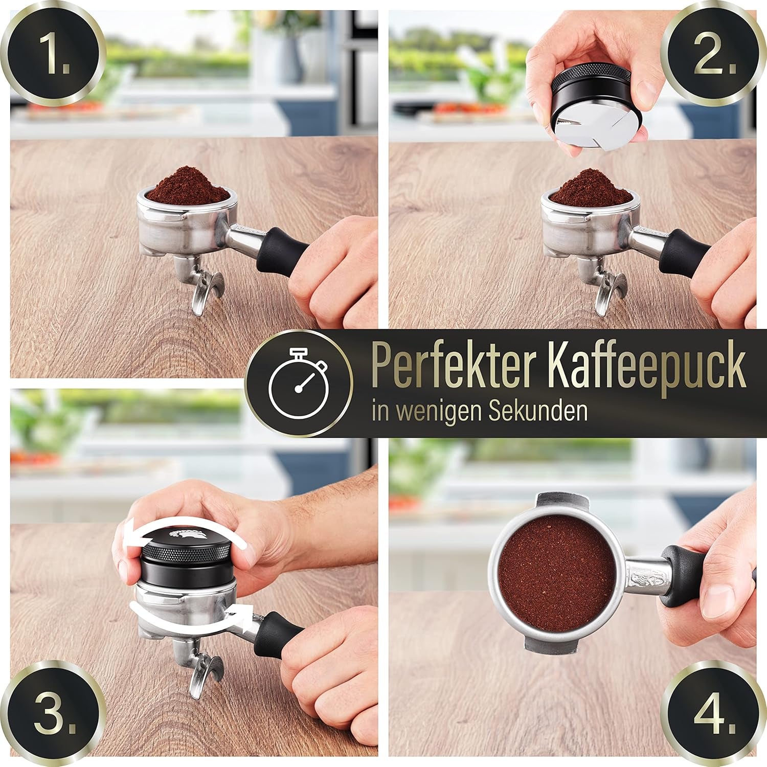 ® Distributore in Acciaio Inox Nero Regolabile in Altezza – Leveler Tool per Una Perfetta Farina Di Caffè Nel Portafiltro – Distributore Espresso per Risultati Perfetti. (54Mm)