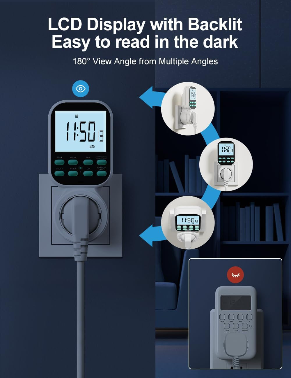 Presa Temporizzata Elettronica Digitale, Spina Timer Programmabile Con Ampio Display LCD, Retroilluminazione, Modalità Casuale Antifurto, Presa Timer per Elettrodomestici, Risparmia Energia, 2 Pezzi