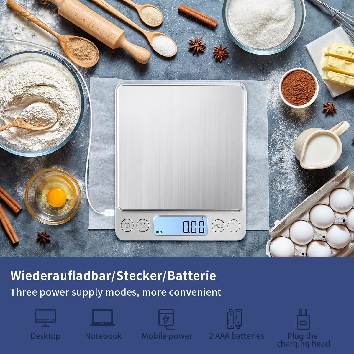 Bilancia Digitale Da Cucina, Bilancia per Pesare, 1 Kg/0,01 G, Con Ricarica USB, Perfetta per Gioielli, Monete, Polveri, per Cottura