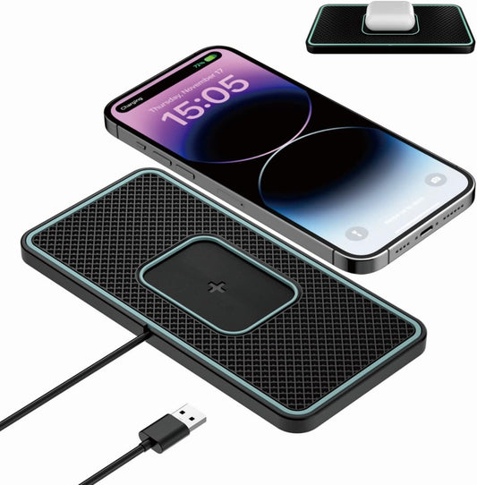 Caricatore Wireless Auto Pad, 15W Caricabatteria Wireless Rapido Qi,Tappetino Di Ricarica Wireless Antiscivolo,Caricatore Senza Fili Ultra Magro Compatibile per Iphone,Airpods,Samsung E Altri